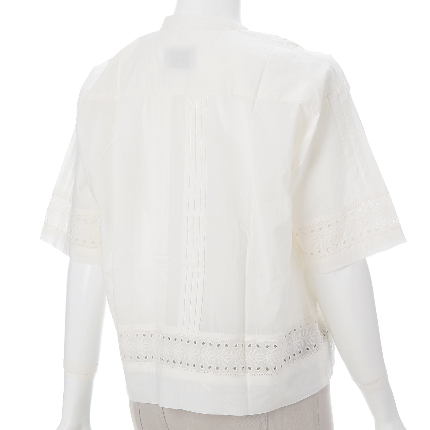 レース使い6分袖バンドカラーシャツ - 画像2