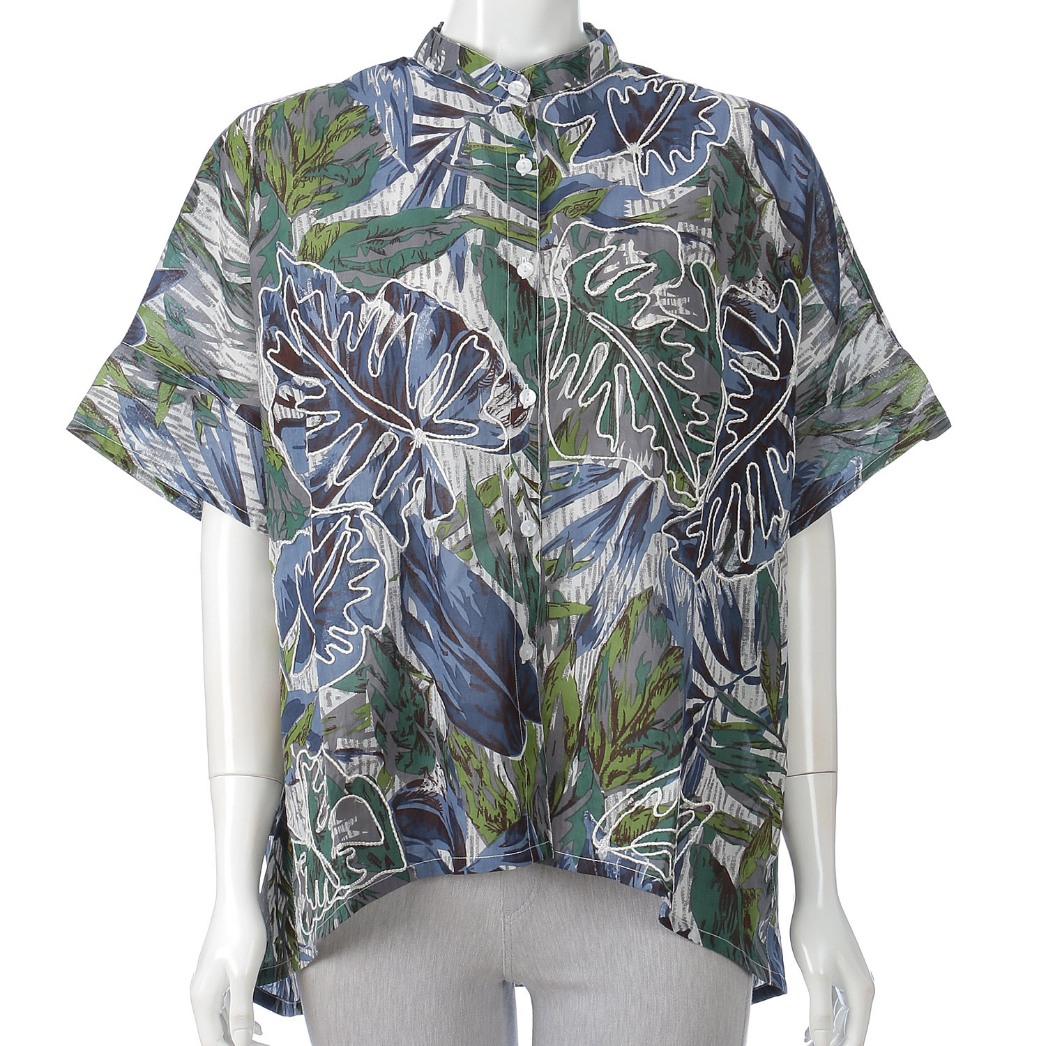 総プリント刺繍オープンドルマンブラウス - 画像1