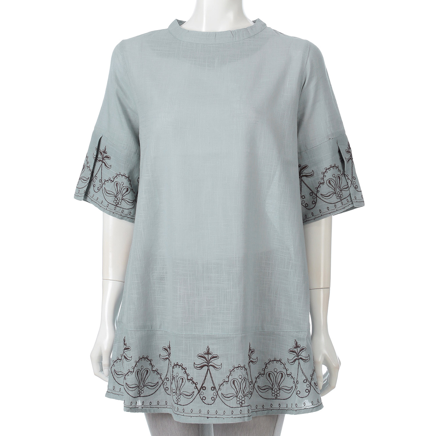 綿スラブ裾刺繍チュニック - 画像2