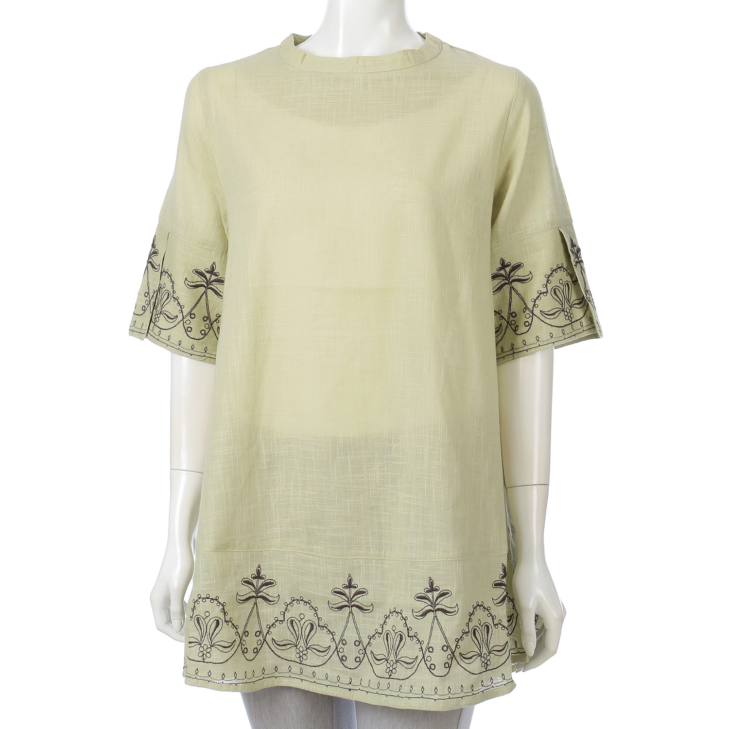 綿スラブ裾刺繍チュニック - 画像3