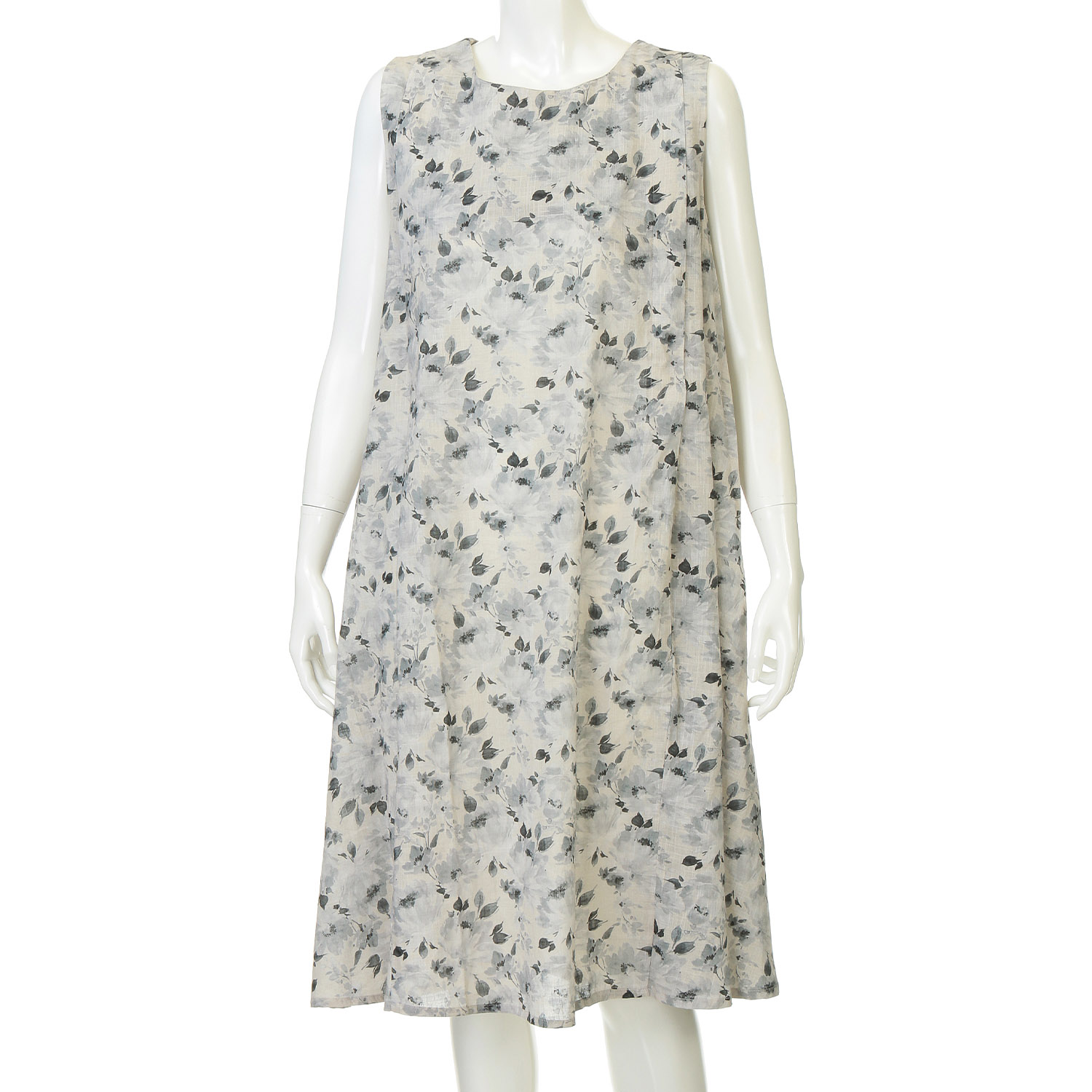 綿100花柄プリントノースリーブワンピース - 画像2