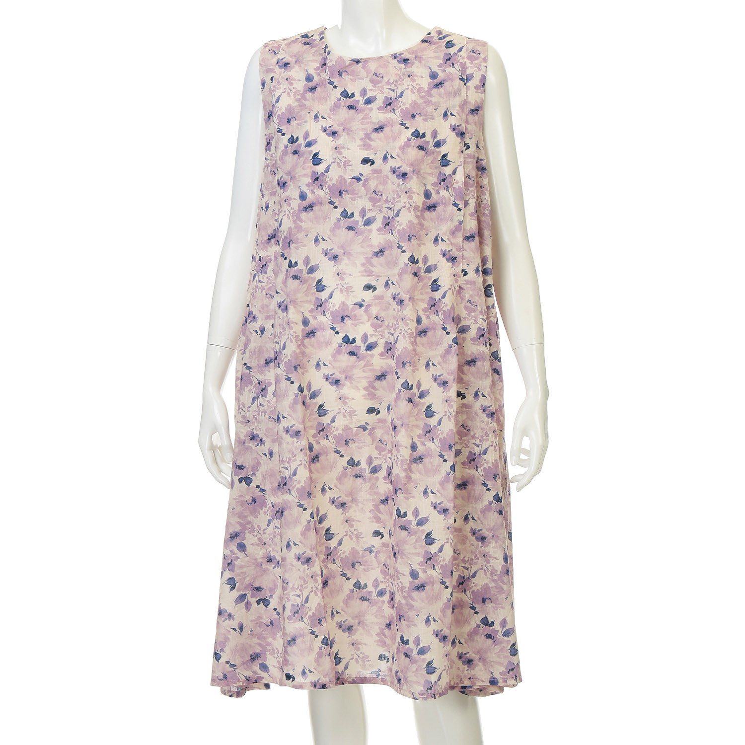 綿100花柄プリントノースリーブワンピース