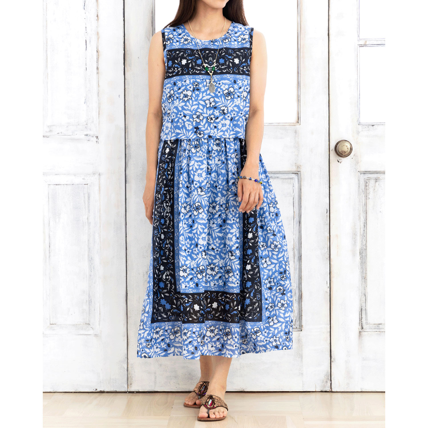 CUAインド綿 花柄切替ワンピース - 画像2