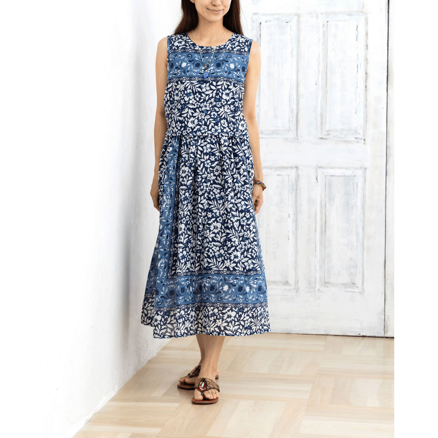 CUAインド綿 花柄切替ワンピース - 画像3