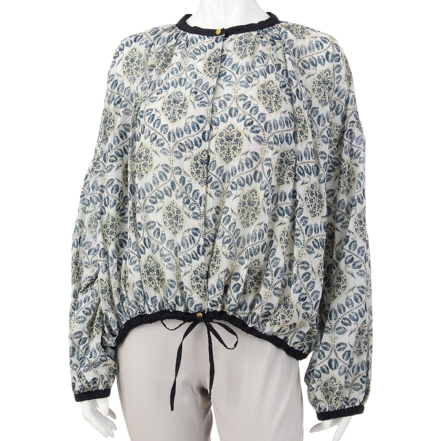 アラベスクリーフプリントギャザーブラウス