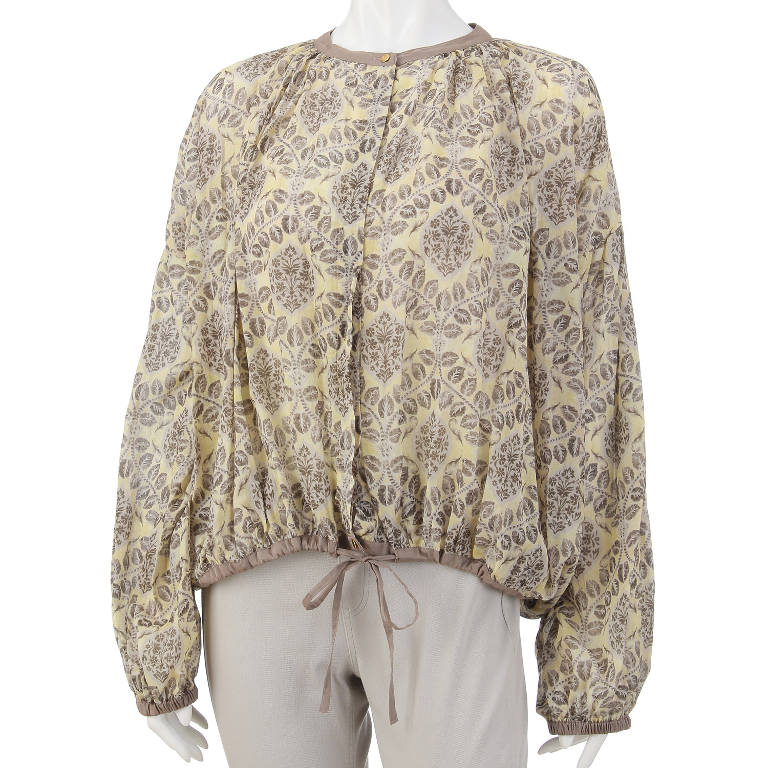 アラベスクリーフプリントギャザーブラウス