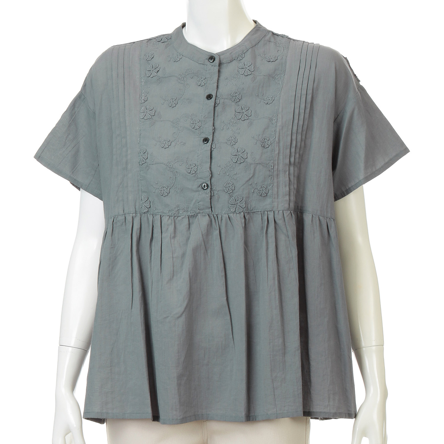 ピンタックX花柄刺繍プルオーバー - 画像1