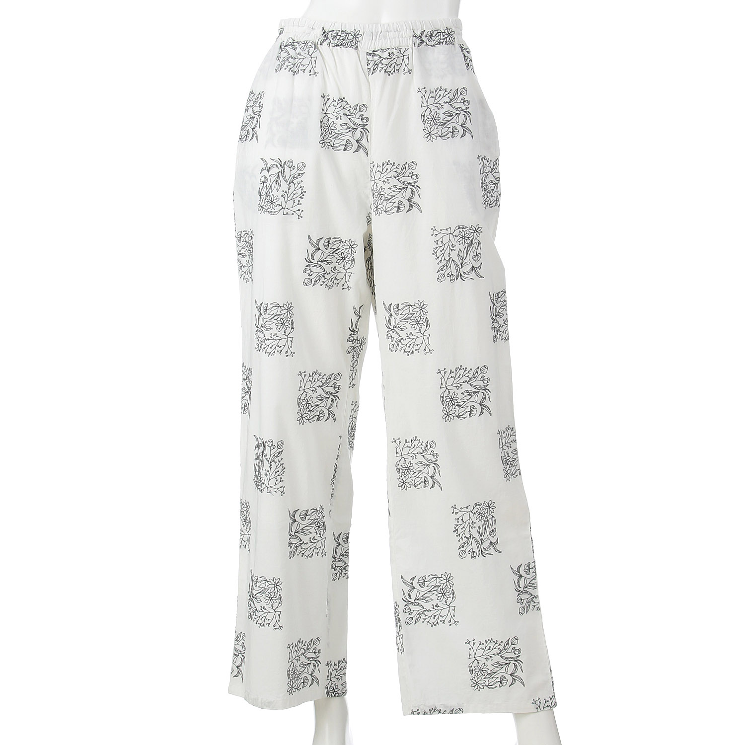 スクエアフラワー刺繍 リラックスパンツ - 画像1