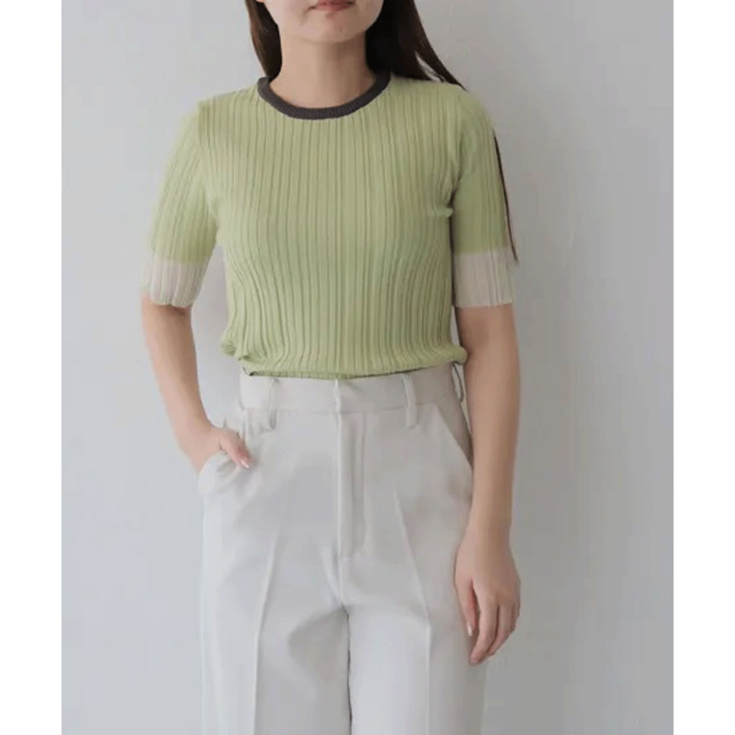 Vingtrois バイカラーシアー切替リブニット - 画像14