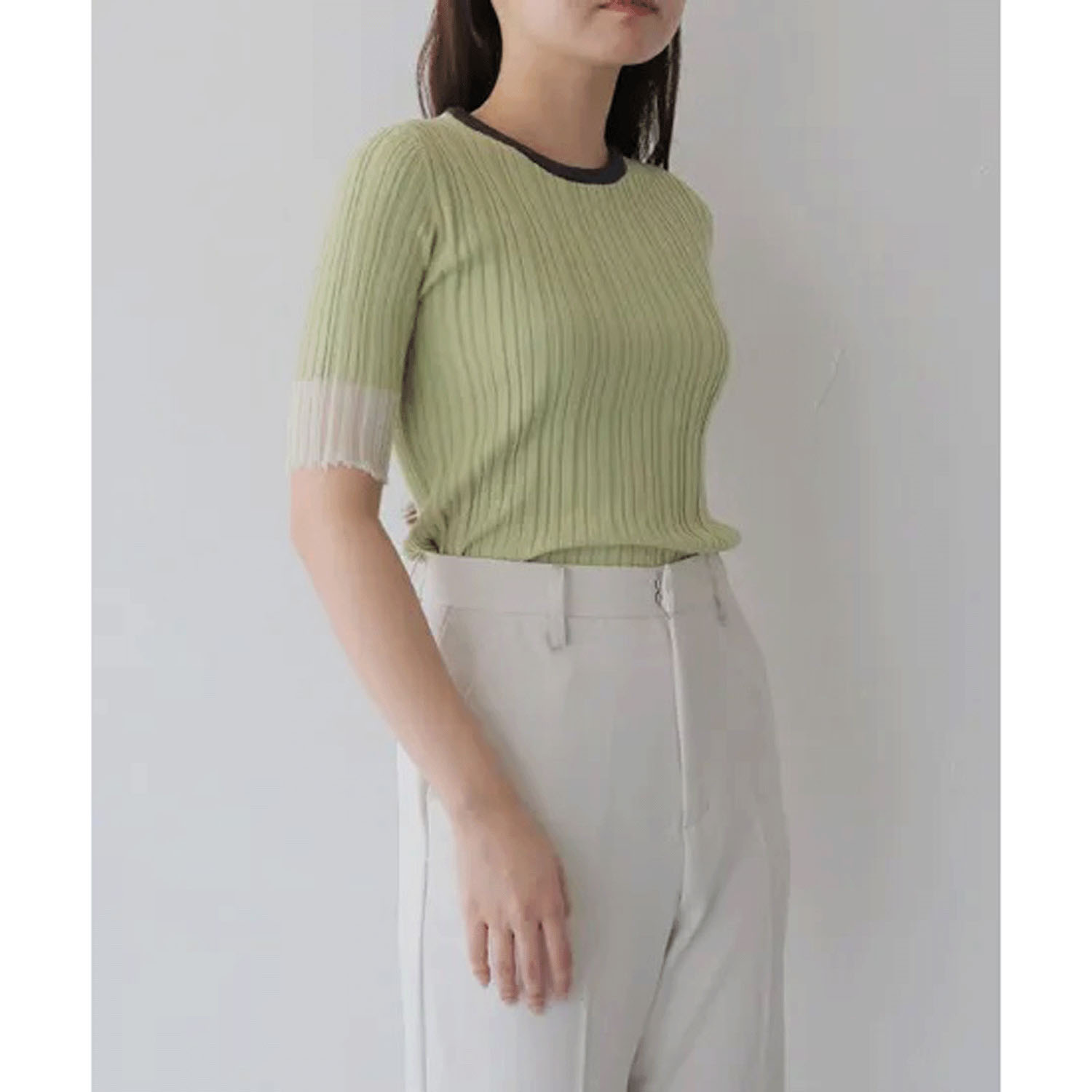 Vingtrois バイカラーシアー切替リブニット - 画像15