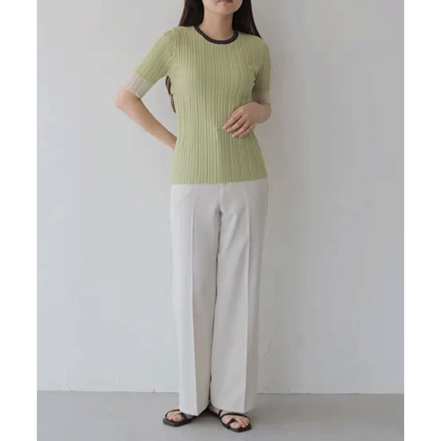 Vingtrois バイカラーシアー切替リブニット - 画像17