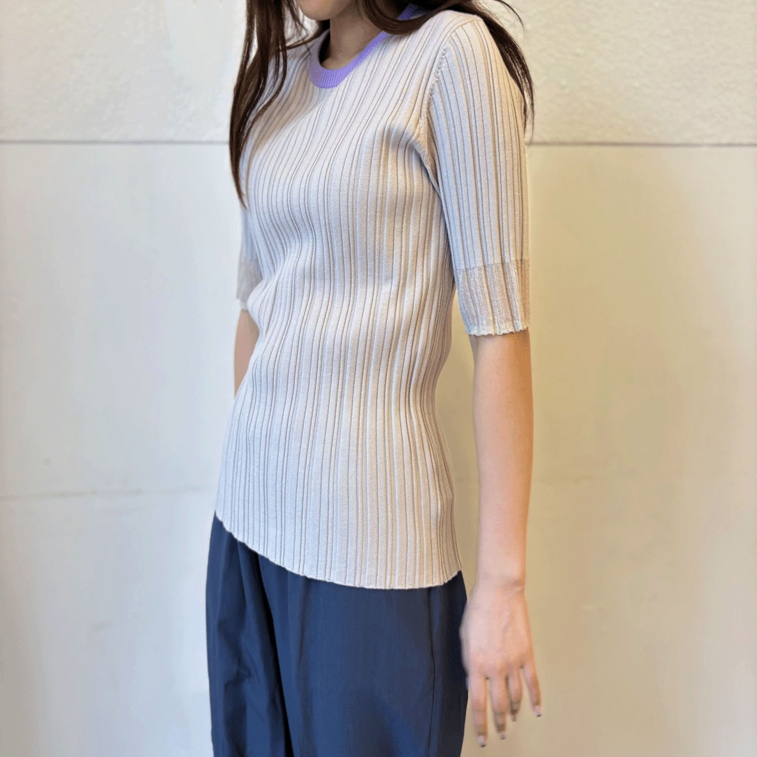 Vingtrois バイカラーシアー切替リブニット - 画像6