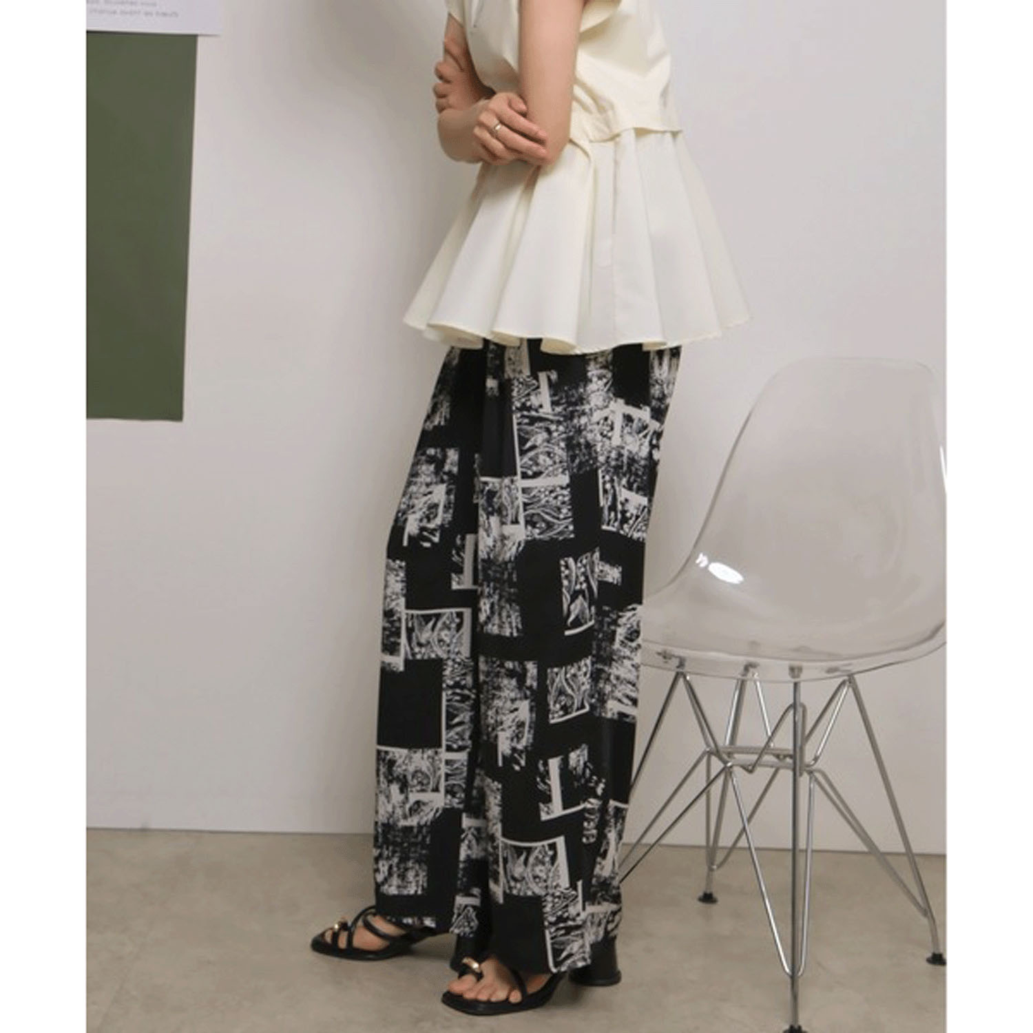 Palm Riche モノトーン柄リラックスパンツ - 画像2