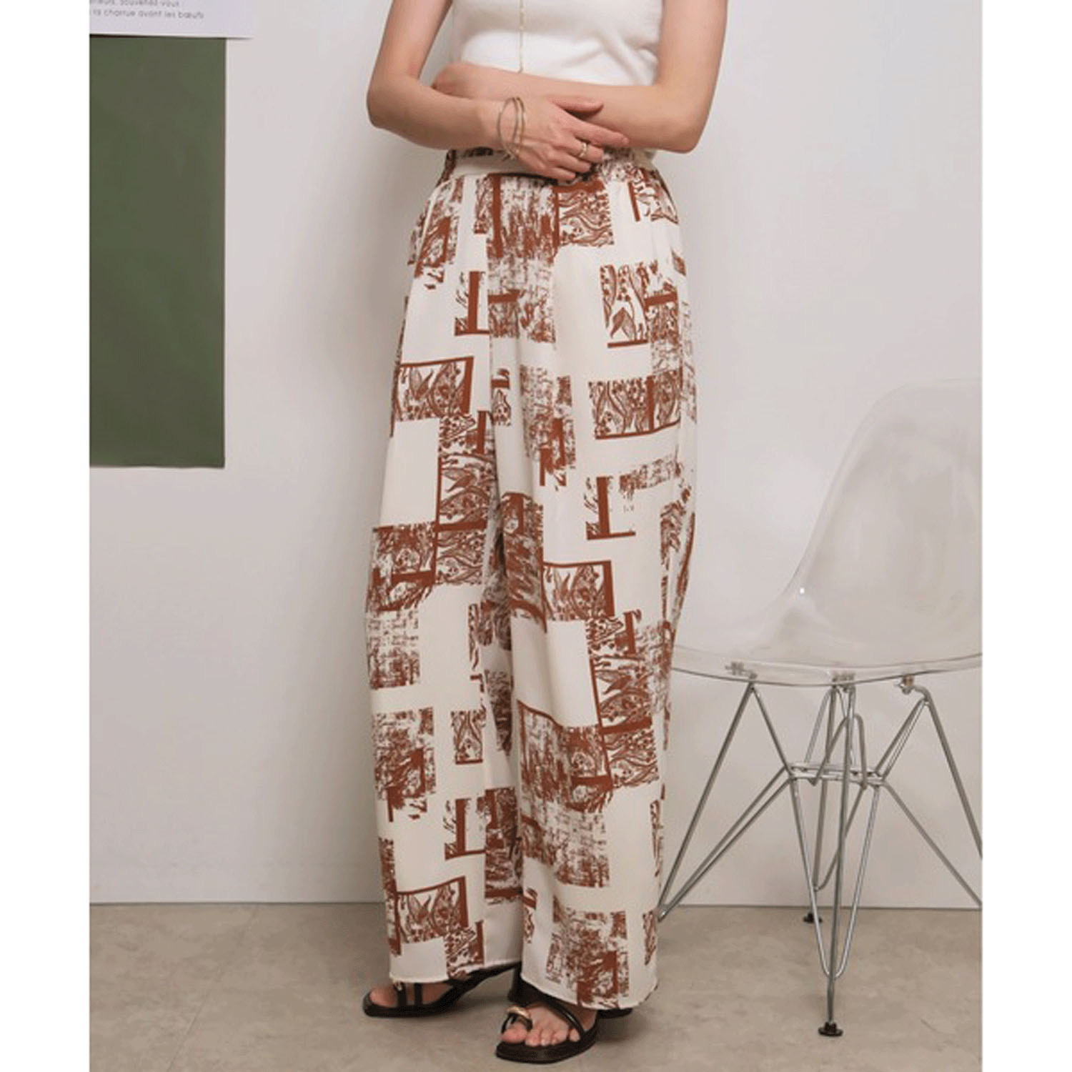 Palm Riche モノトーン柄リラックスパンツ - 画像10