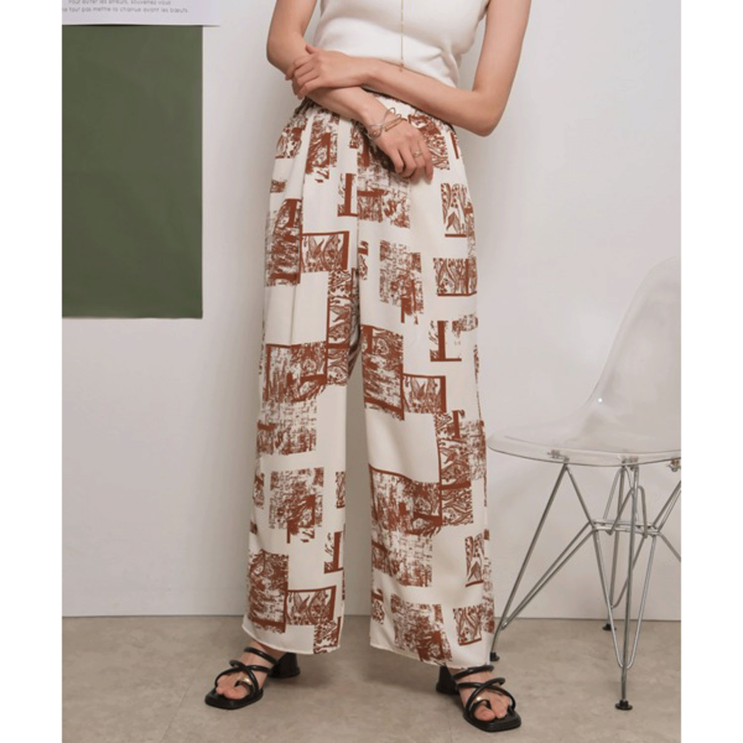 Palm Riche モノトーン柄リラックスパンツ - 画像1