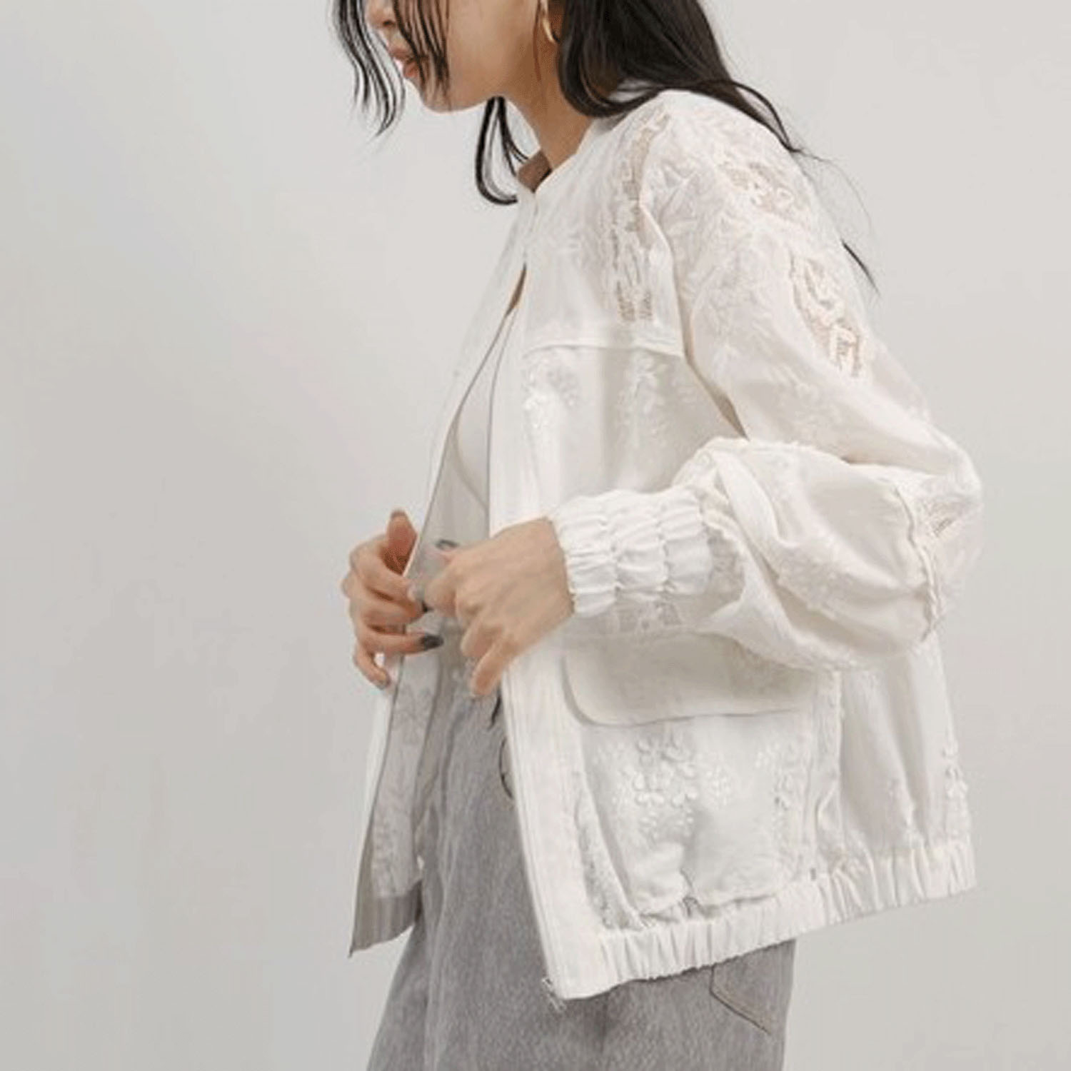 Palm Riche  パッチワークレースブルゾン - 画像4