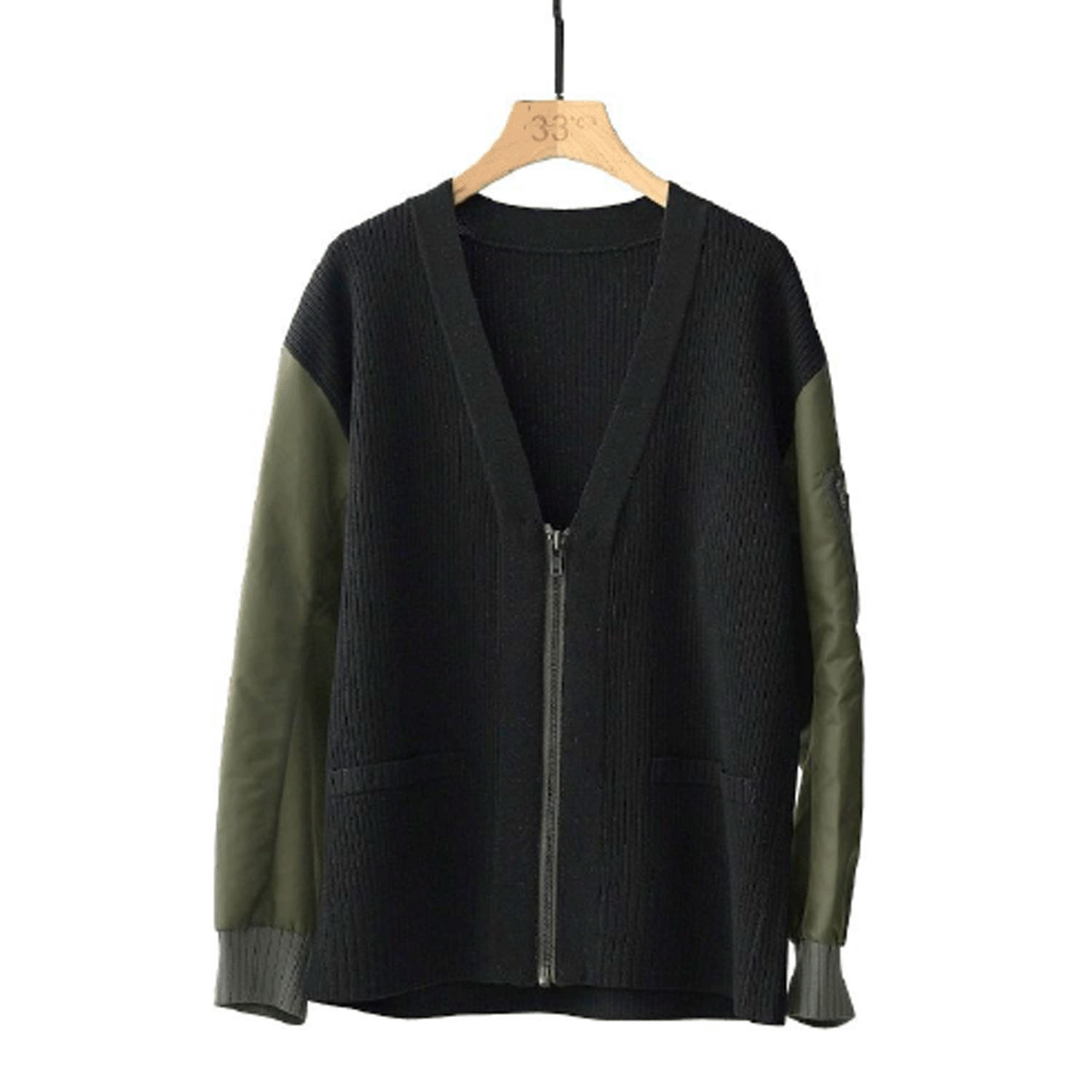 33℃ ラメ糸ミリタリースリーブ切替ニットカーディガン - 画像5