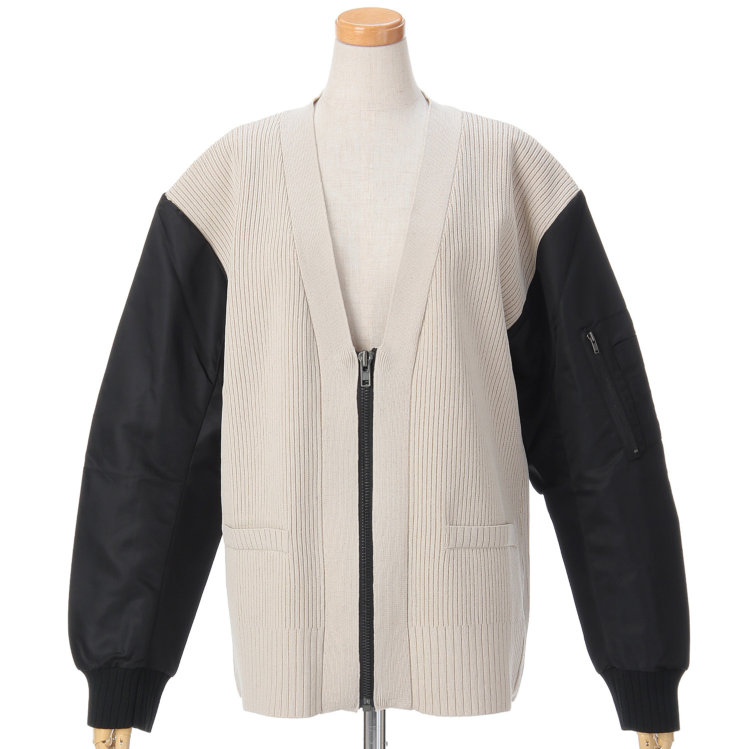 33℃ ラメ糸ミリタリースリーブ切替ニットカーディガン - 画像7