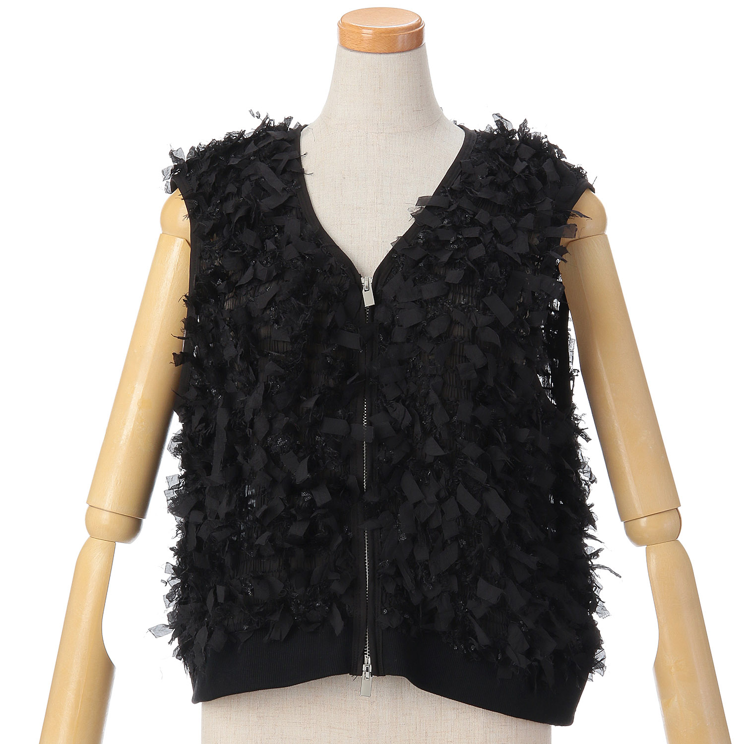 vingtrois リボンフリンジジップベスト - 画像2