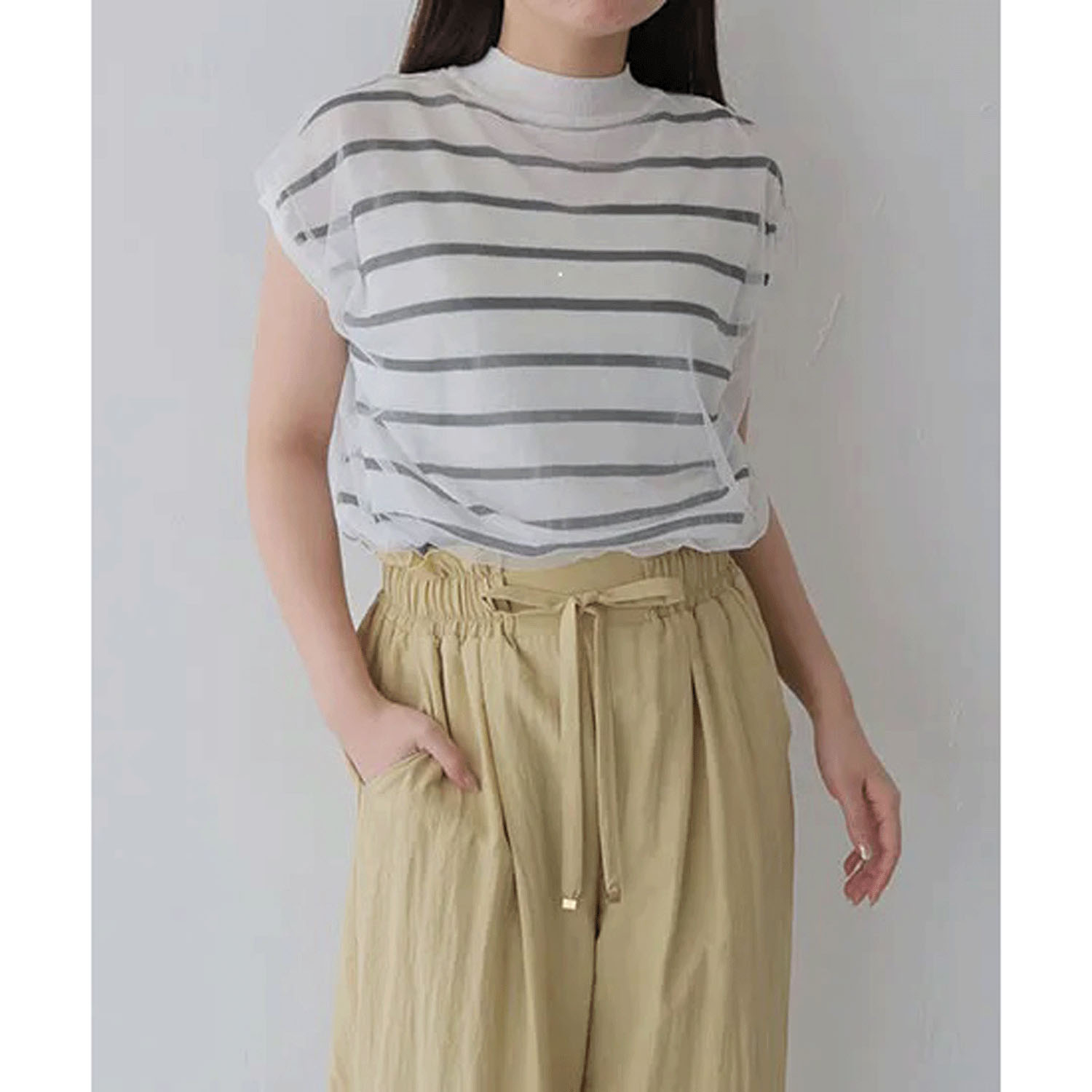 vingtrois チュール重ね着ボーダープルオーバー - 画像2