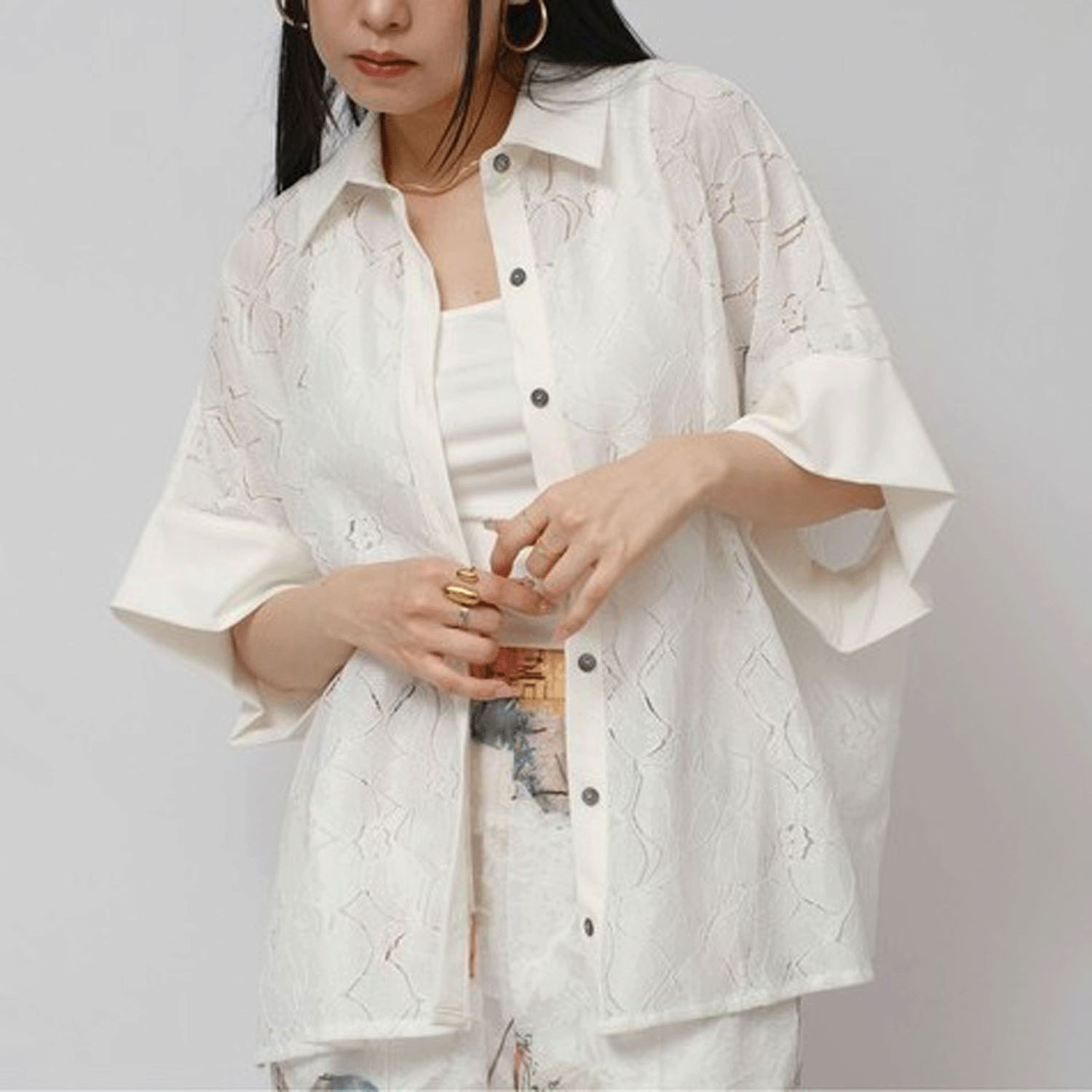 Palm Riche デニムレーストップス - 画像3