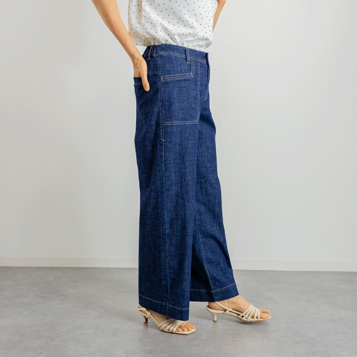 リネン混ドライタッチデニムワイドパンツ - 画像2