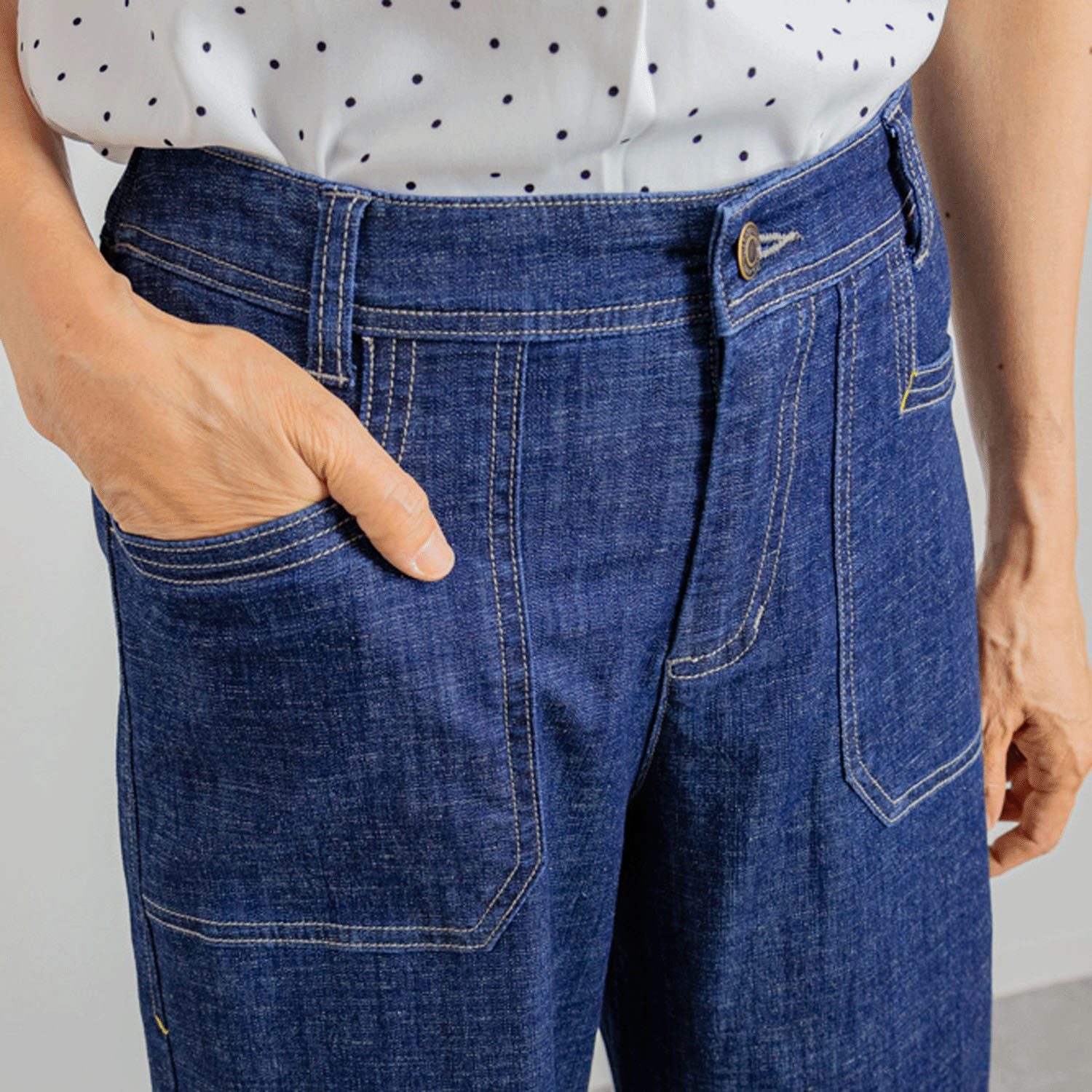 リネン混ドライタッチデニムワイドパンツ - 画像4