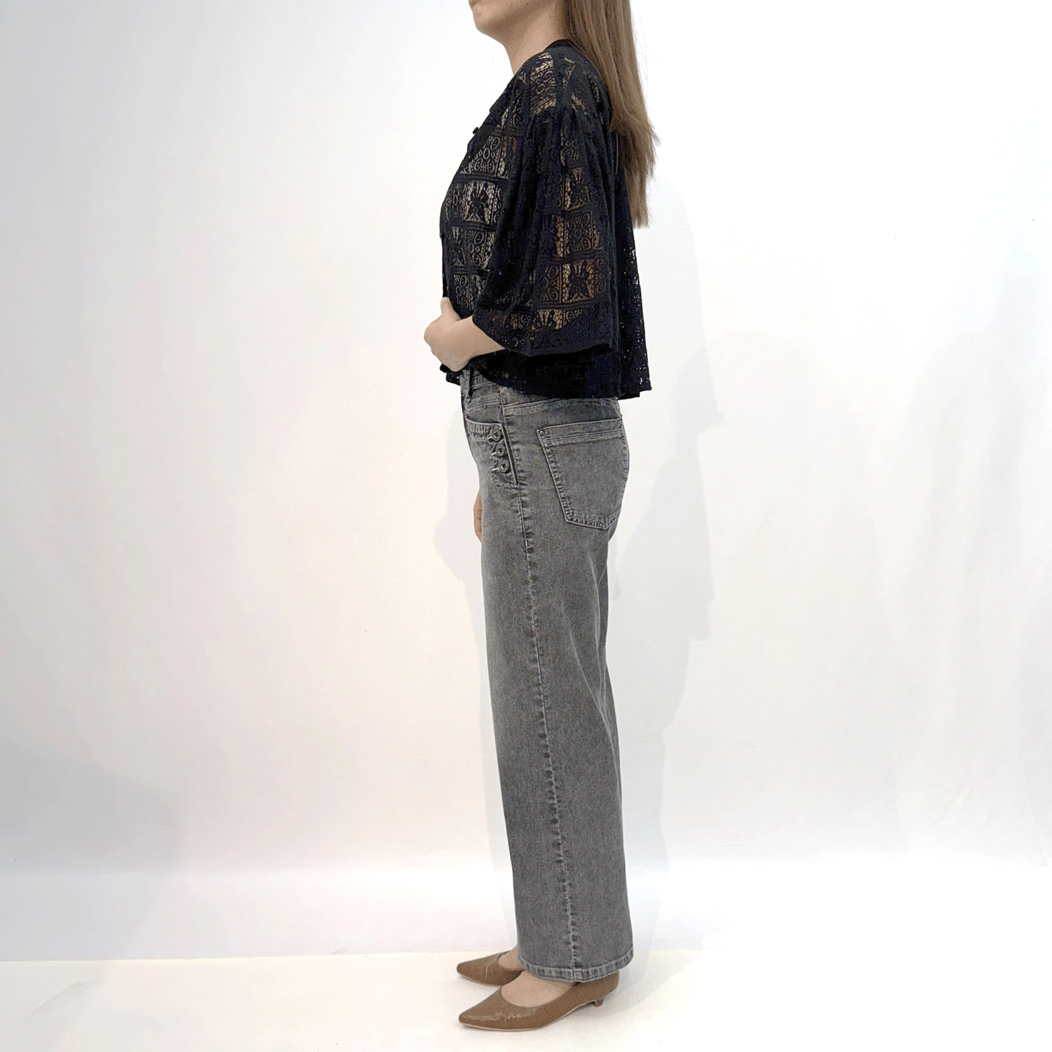 メッシュデニム釦使いワイド - 画像5