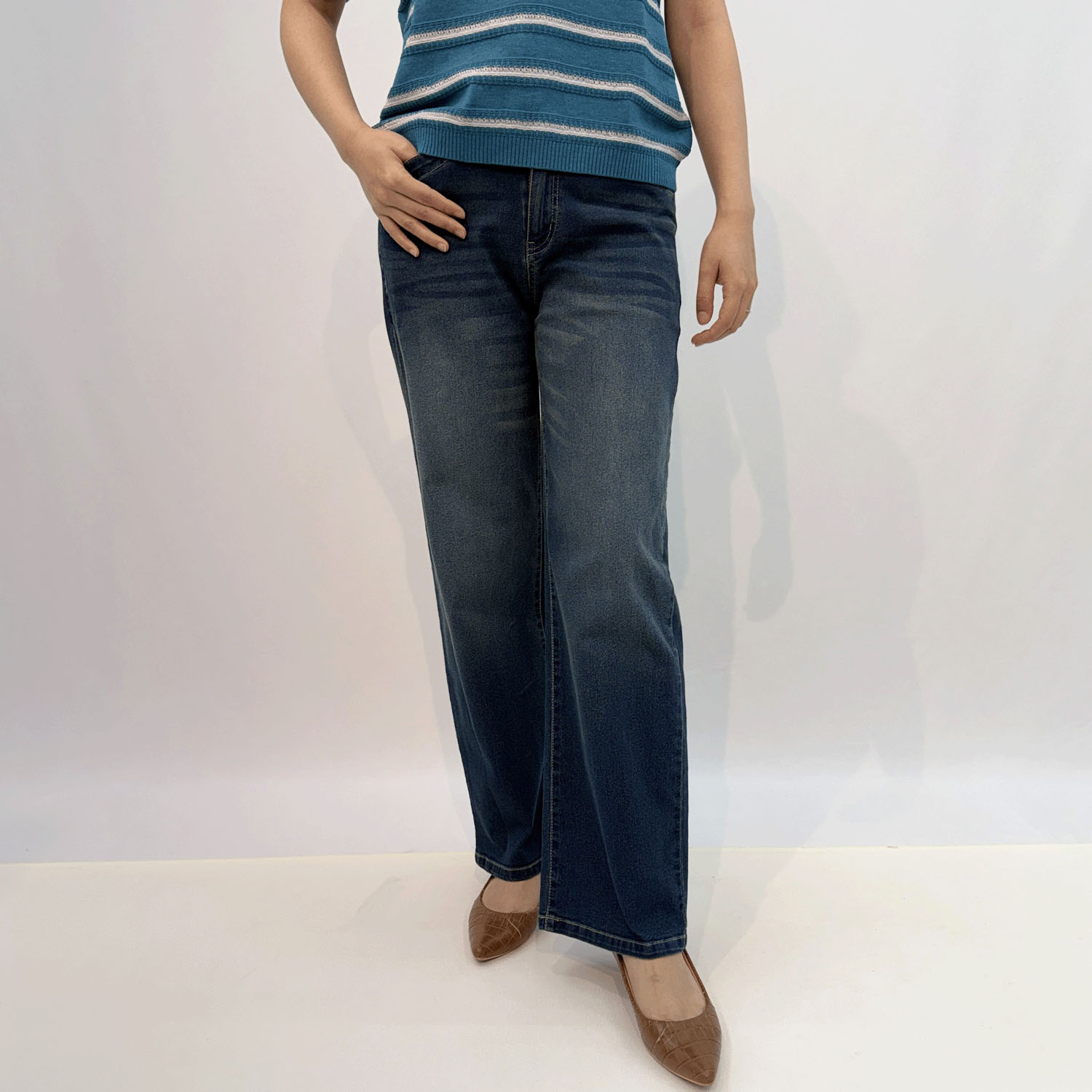 クールデニムワイドストレートパンツ - 画像2