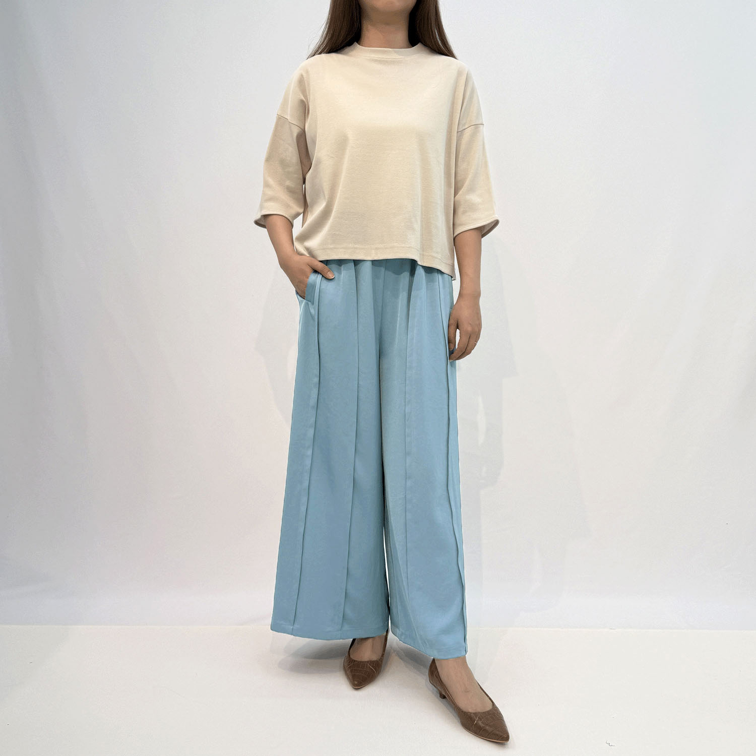 無地タックワイドパンツ - 画像7