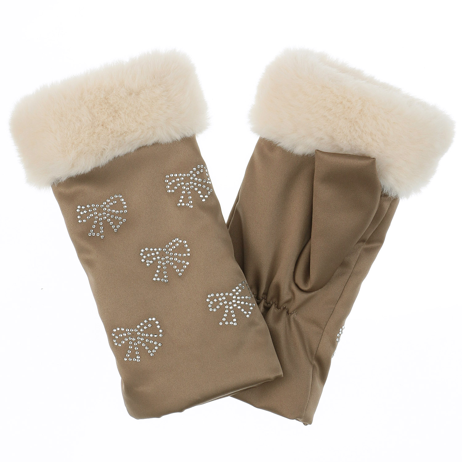 リボンストーンファーコンビハンドウォーマー - 画像3