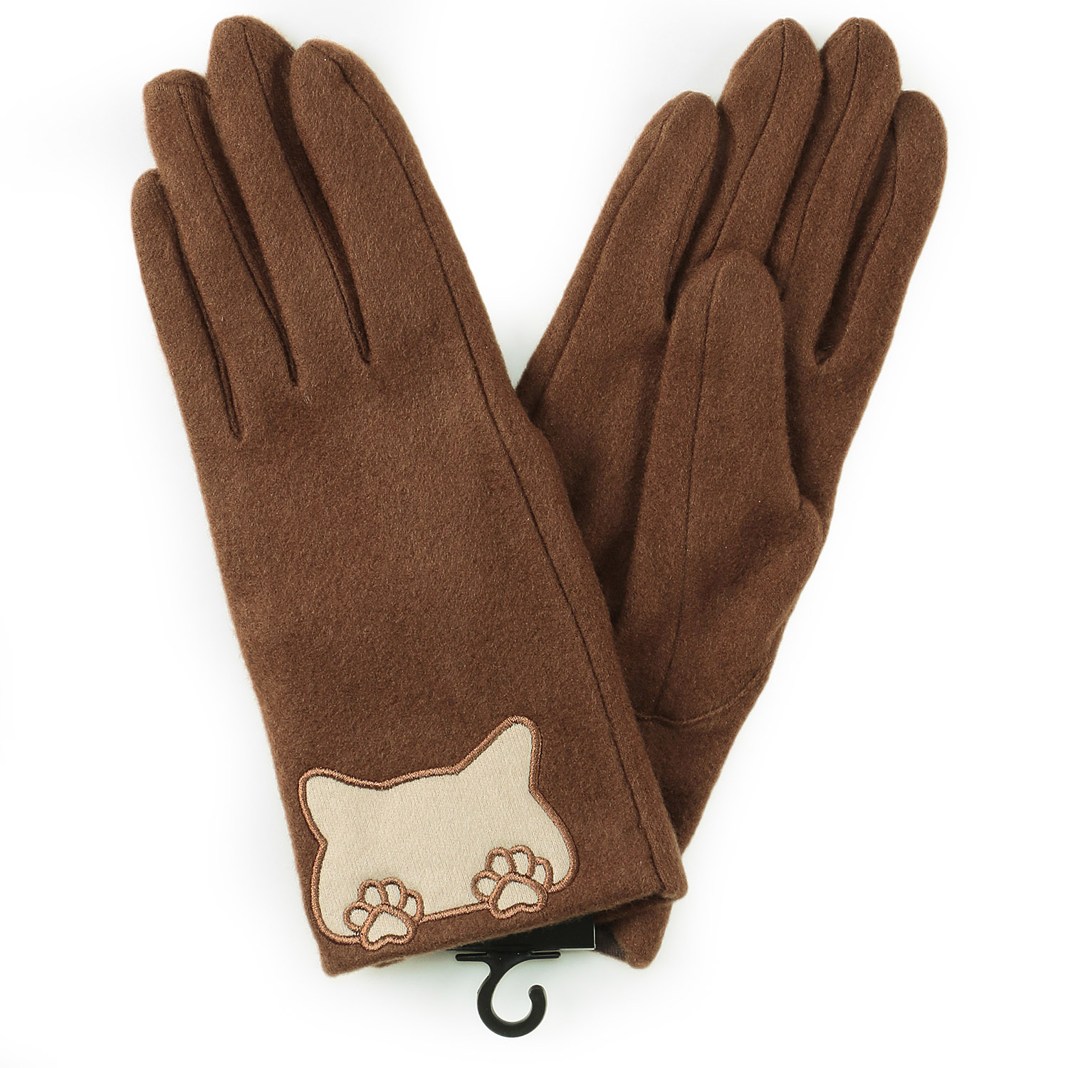 ネコ刺繍オリーブ保湿手袋 - 画像1