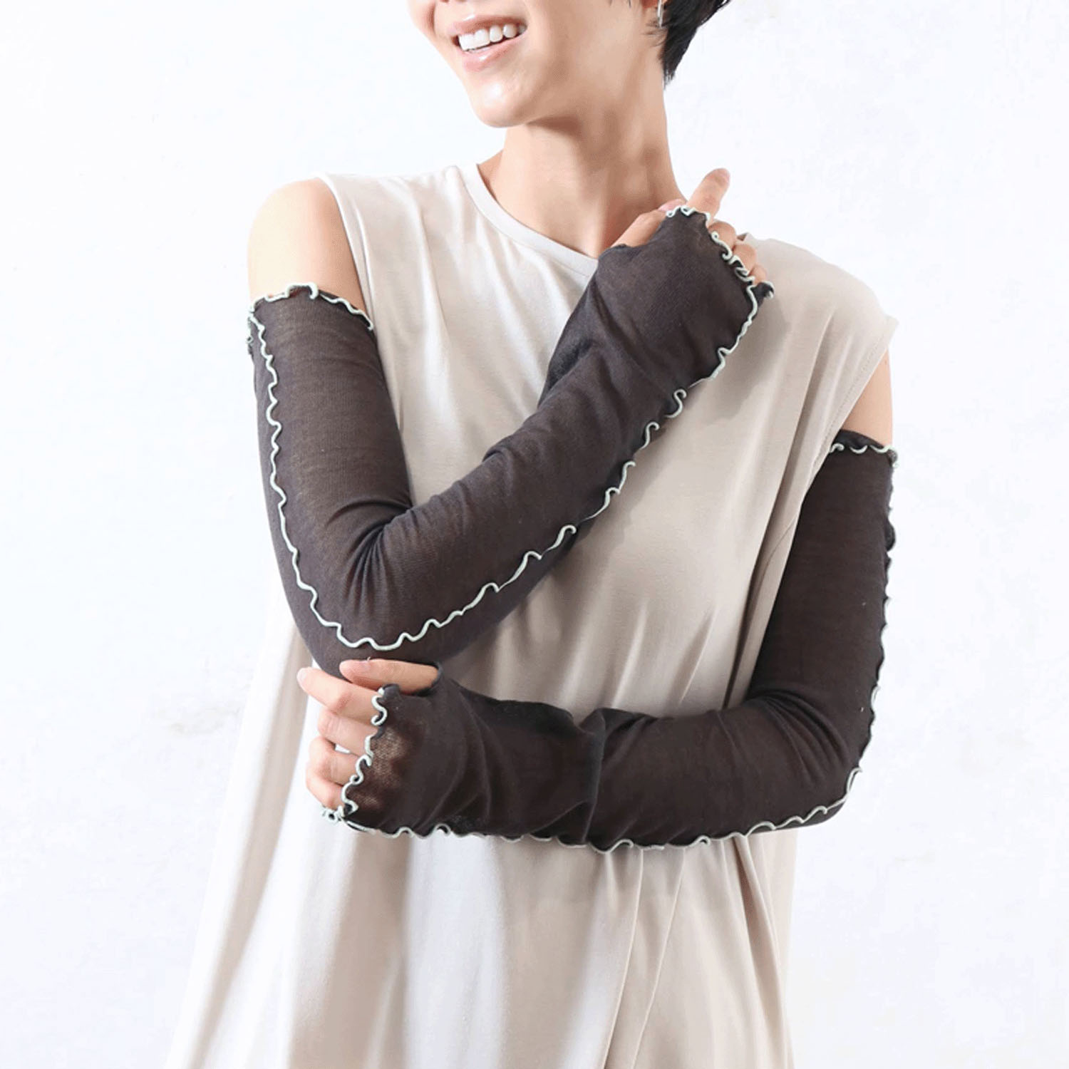 竹繊維バイカラーメロウアームカバー - 画像5