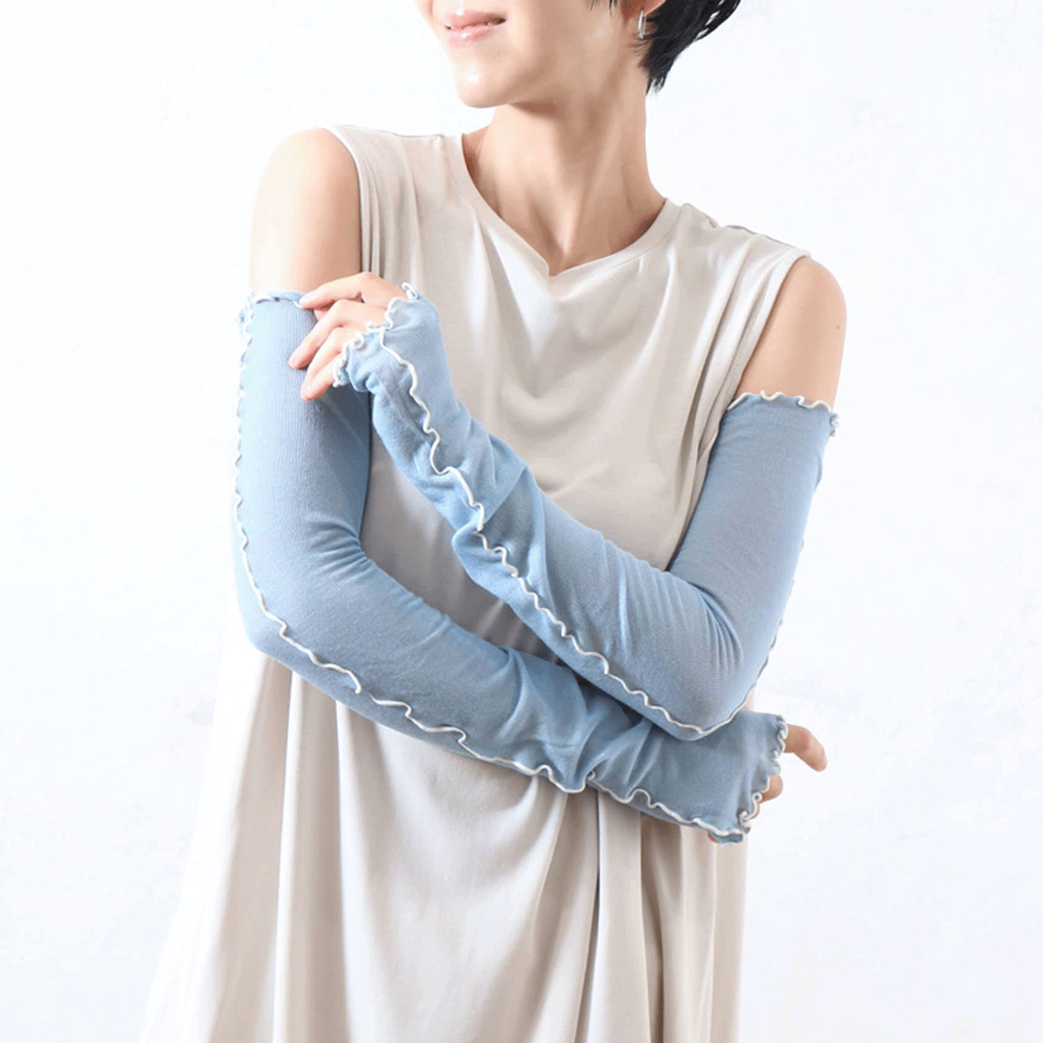 竹繊維バイカラーメロウアームカバー