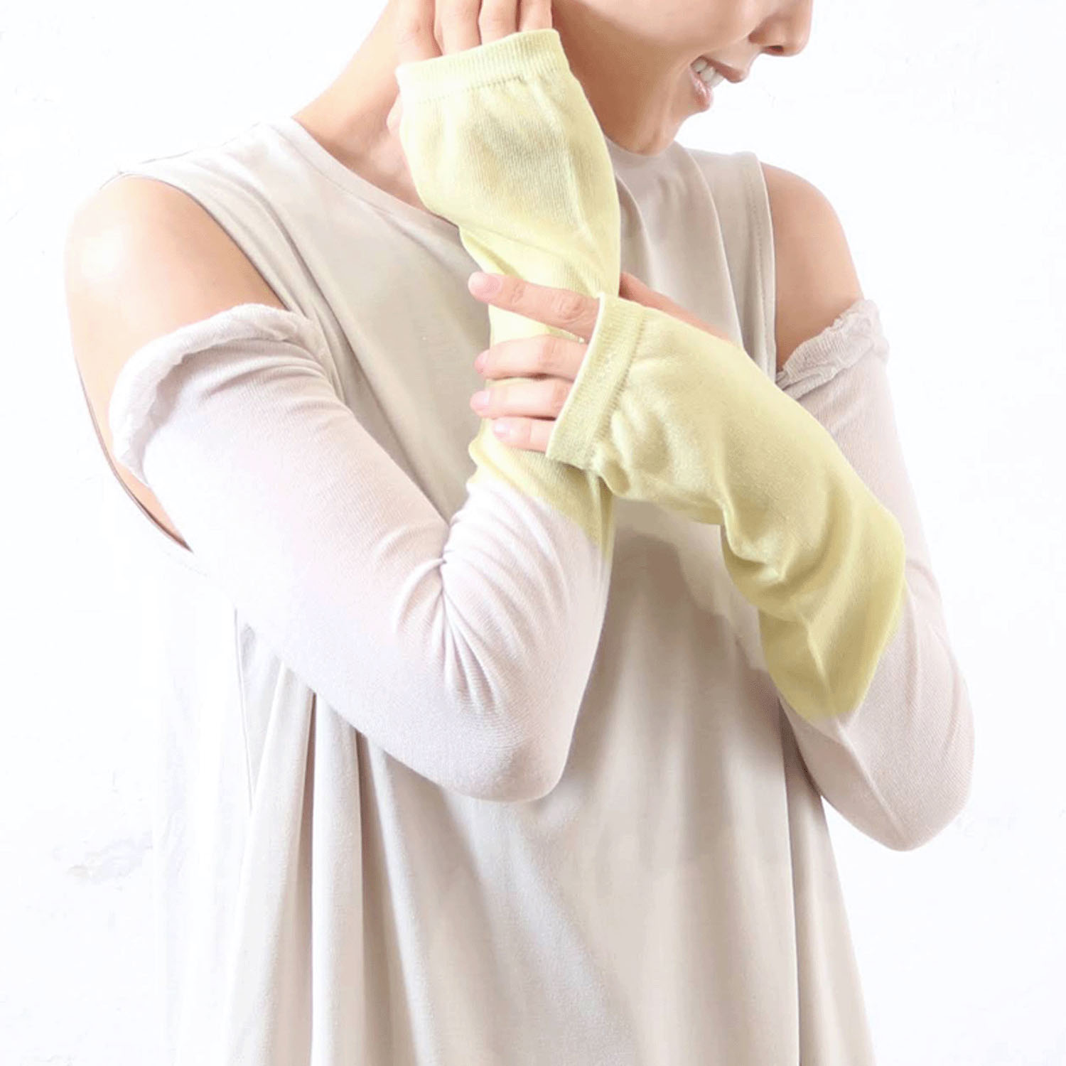 竹繊維バイカラーアームカバー - 画像1