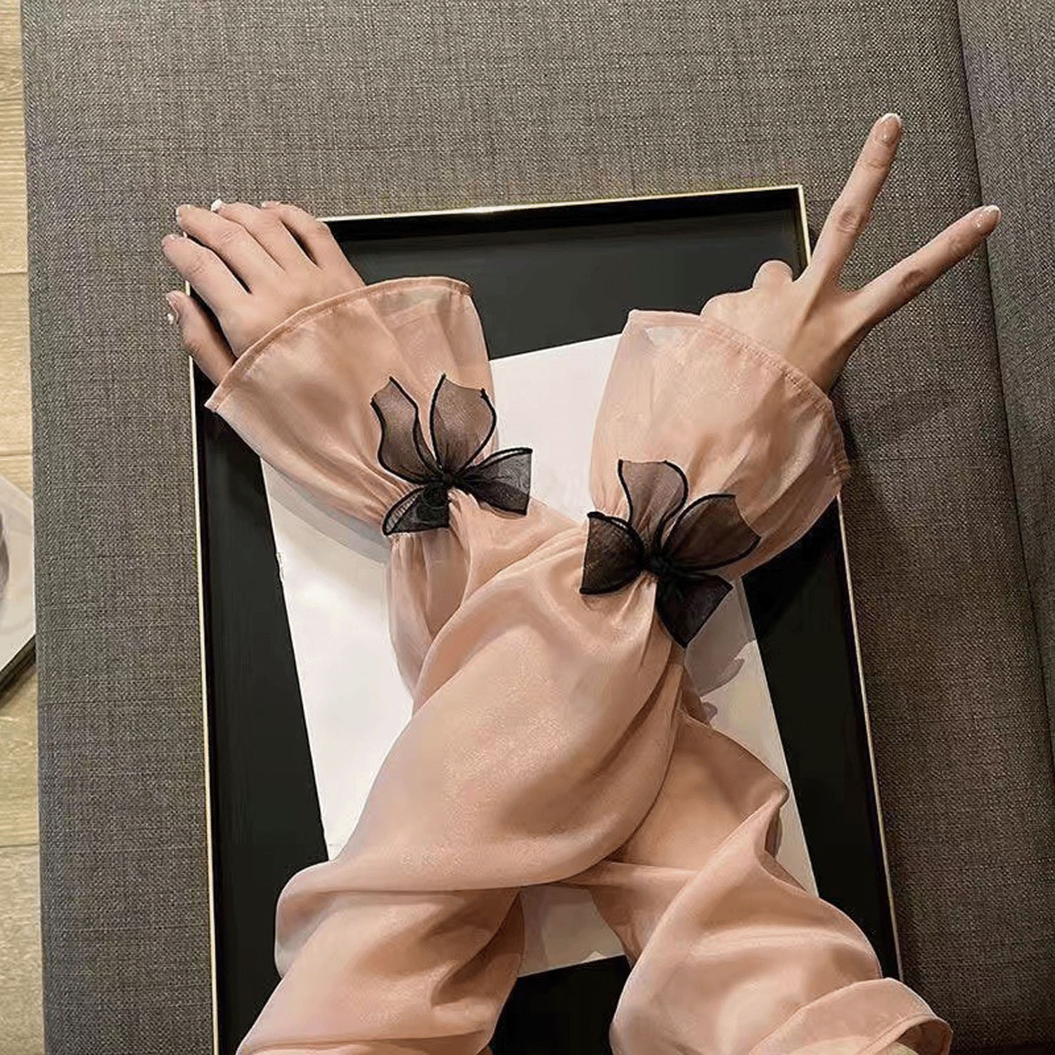 【サーモンピンク終了】リボン付きアームカバー - 画像5