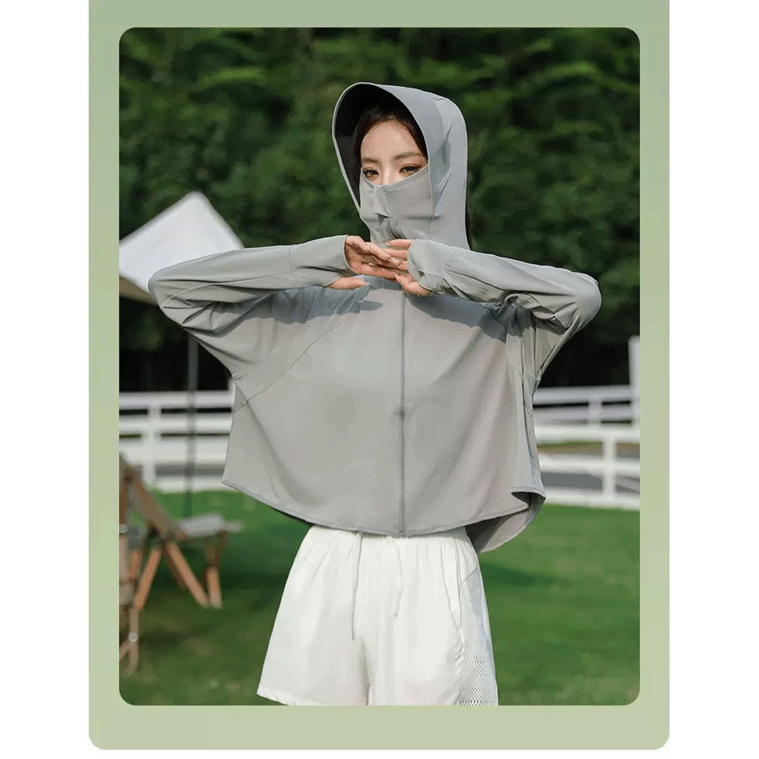 フード付きカラーVパーカー - 画像1