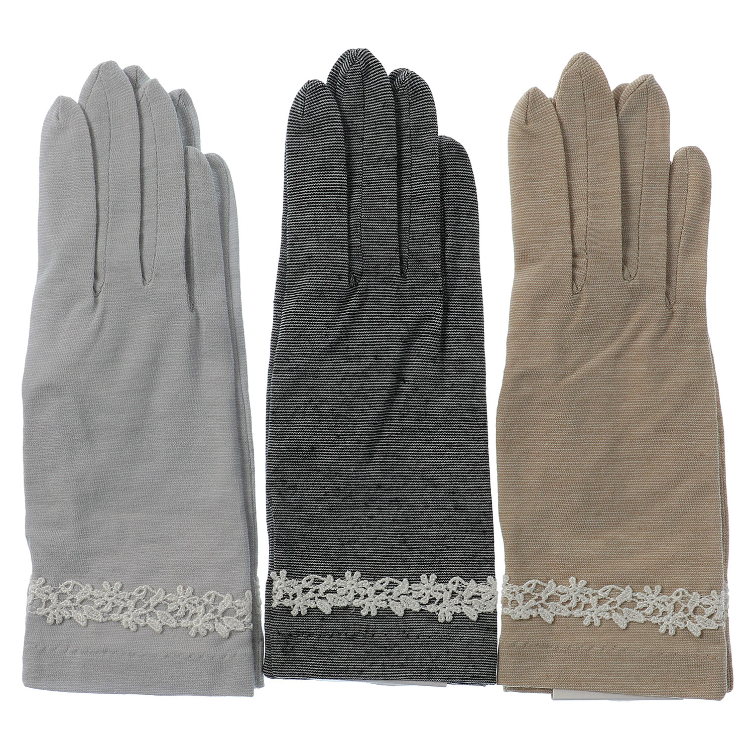 麻入りジャガードボーダー手袋 5指 - 画像1