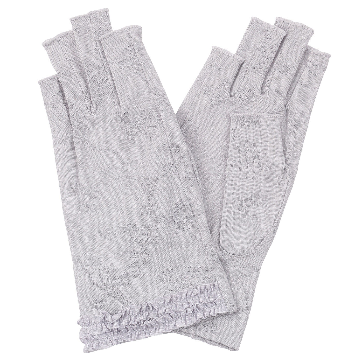 麻入りジャガード指切手袋 - 画像2