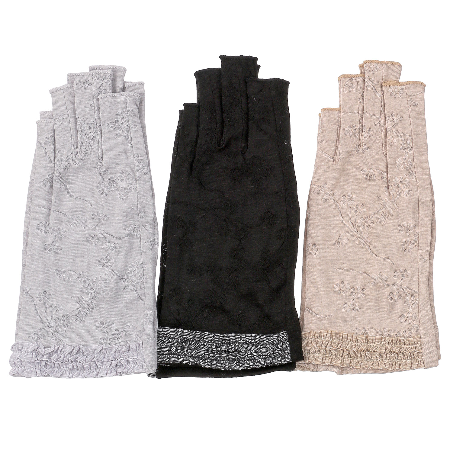 麻入りジャガード指切手袋