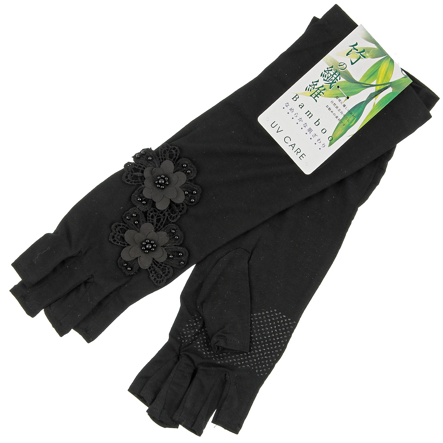 竹繊維 花付き指切りミドルアームカバー - 画像3