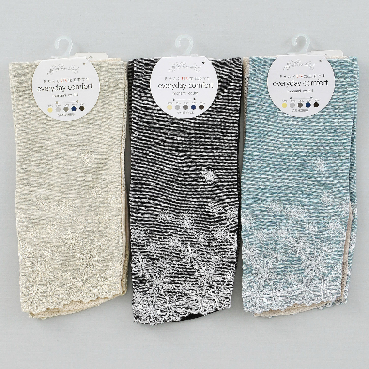 コットンリネンミジンボーダーショートアームカバー - 画像1