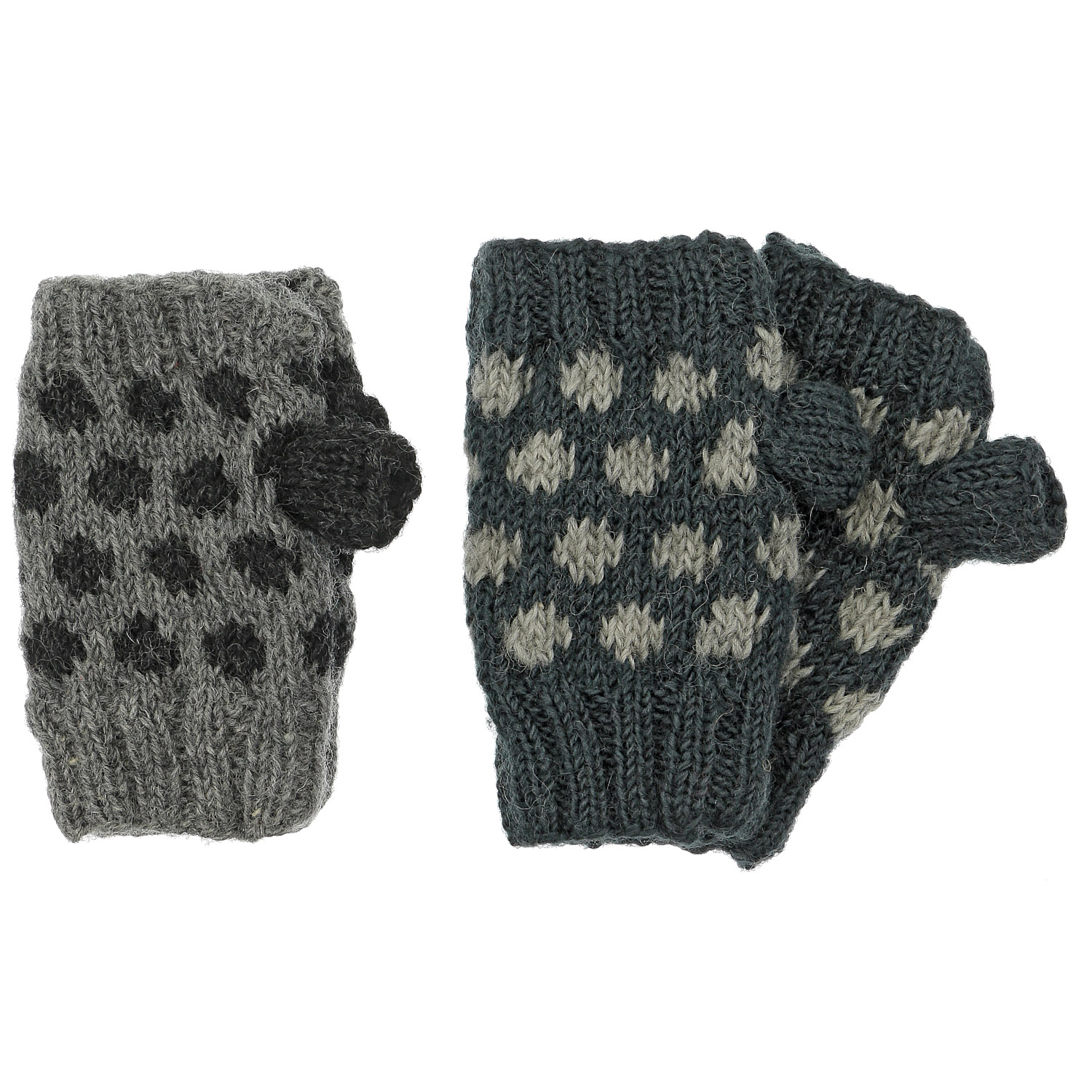 ネパール製 ドットパターンショートハンドウォーマ－ - 画像1