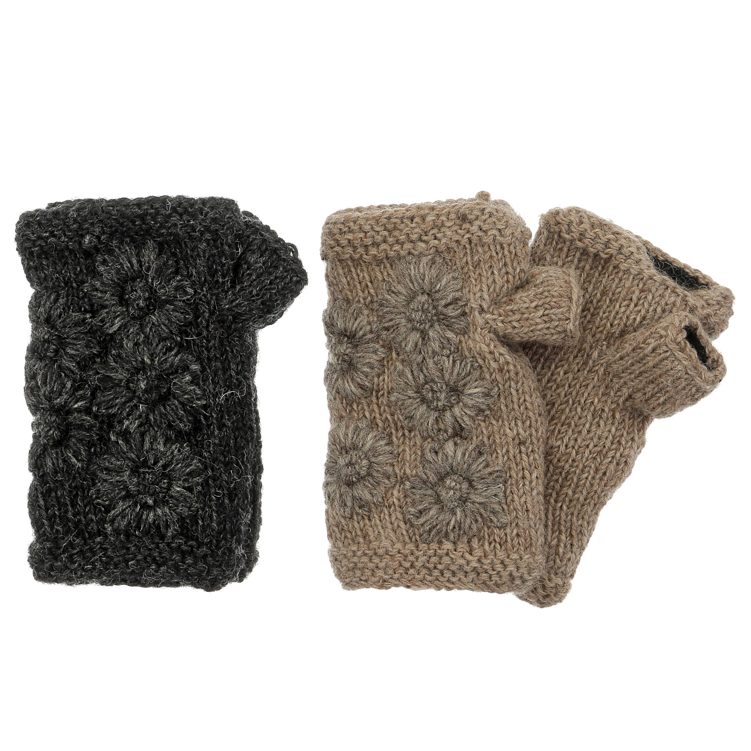 ネパール製 シンプルフラワー ショート丈ハンドウォーマー - 画像1