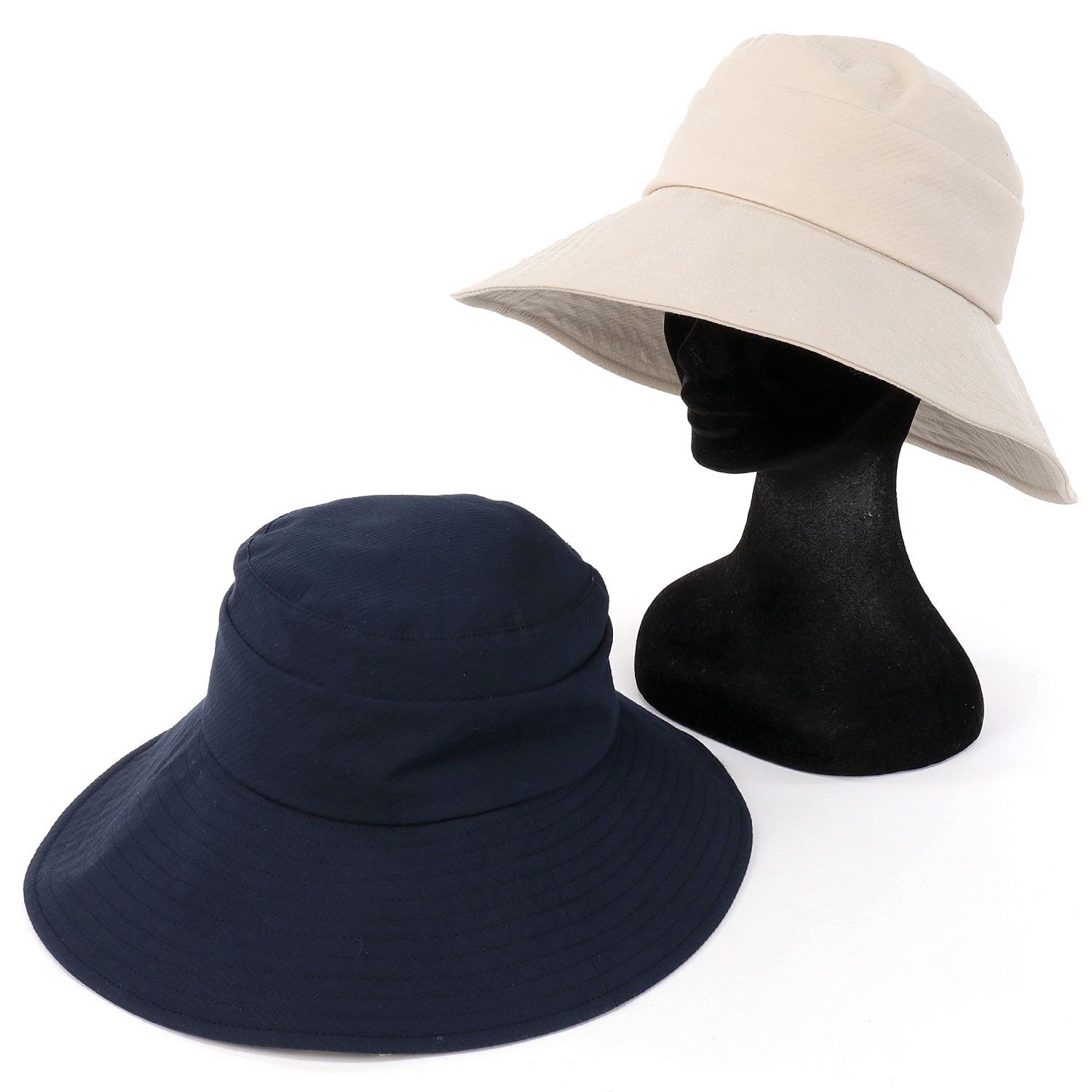 エリートシャポー 遮光綿シルクサッカーつば広ハット - 画像1