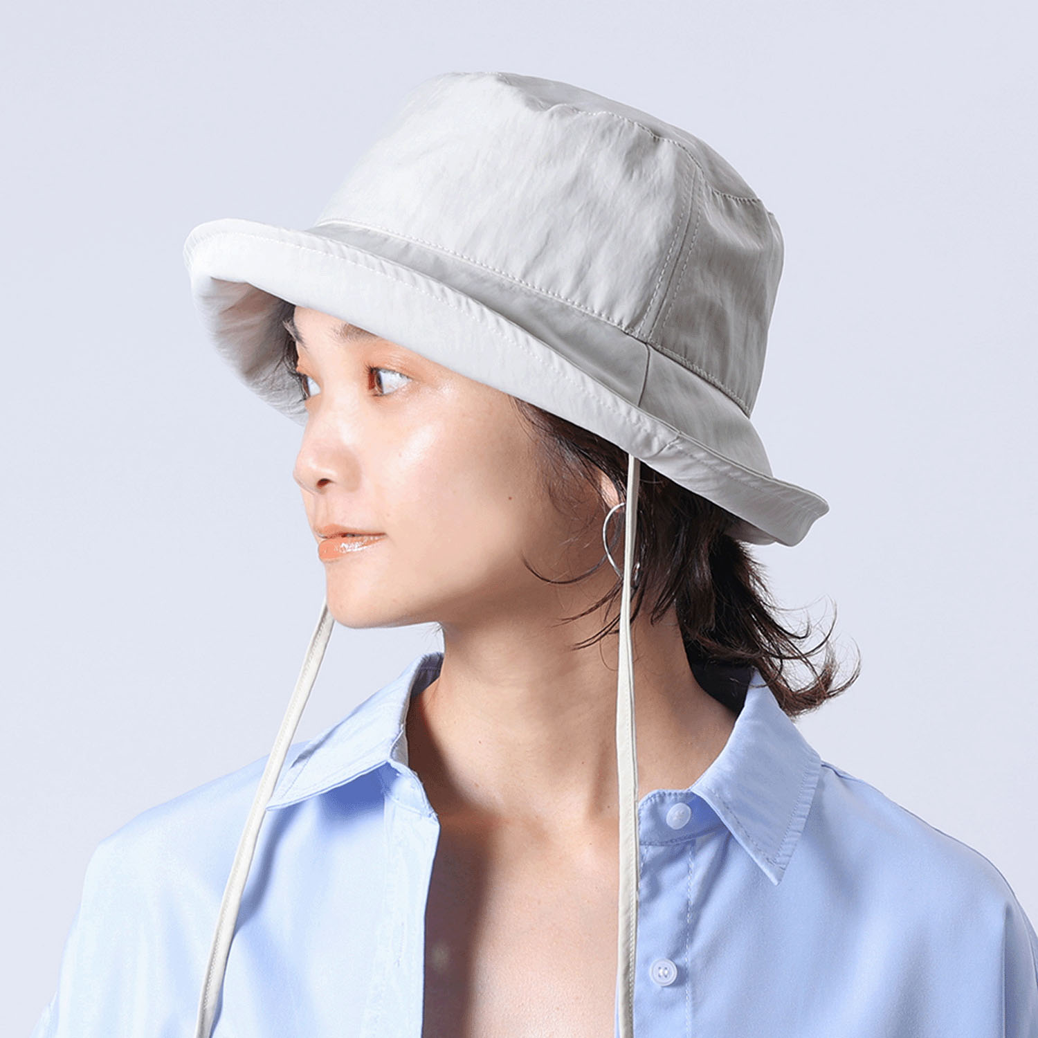 アレンジできる配色リボン紐付 撥水バケットハット