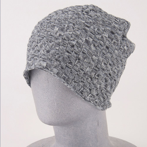 格子ミックス柄コットンニット帽 - 画像1