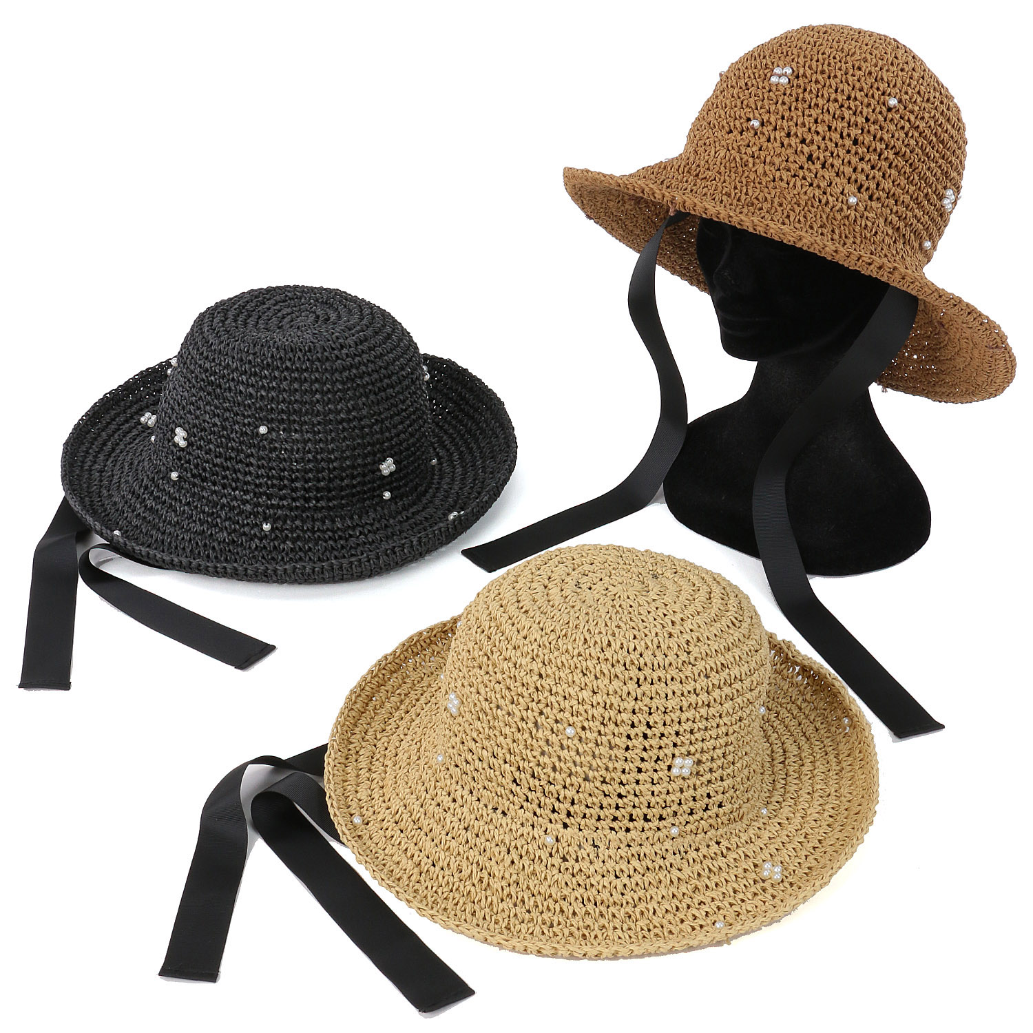 パールリボン細編みハット - 画像1