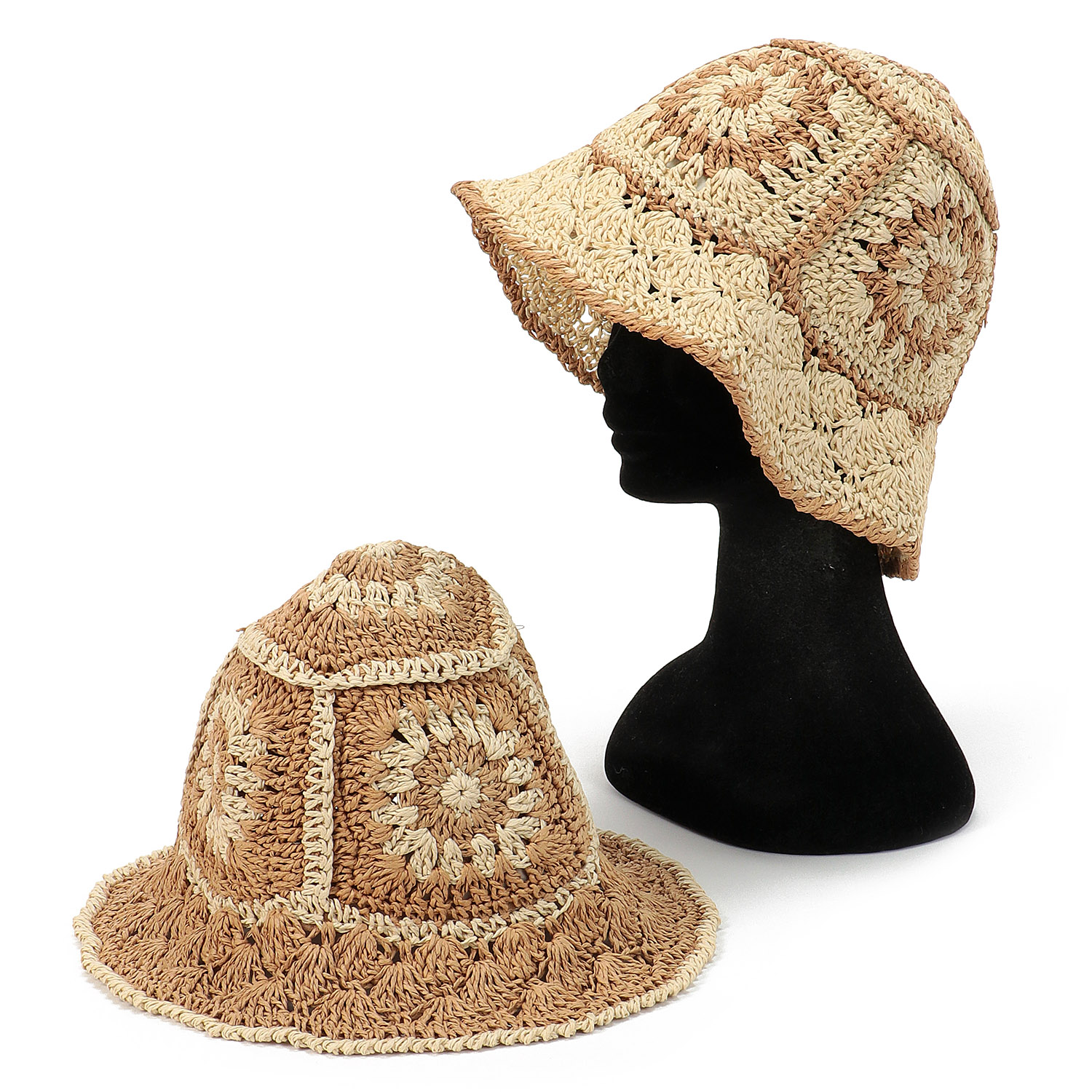 クロッシェ編ペーパーハット ナチュラル - 画像1