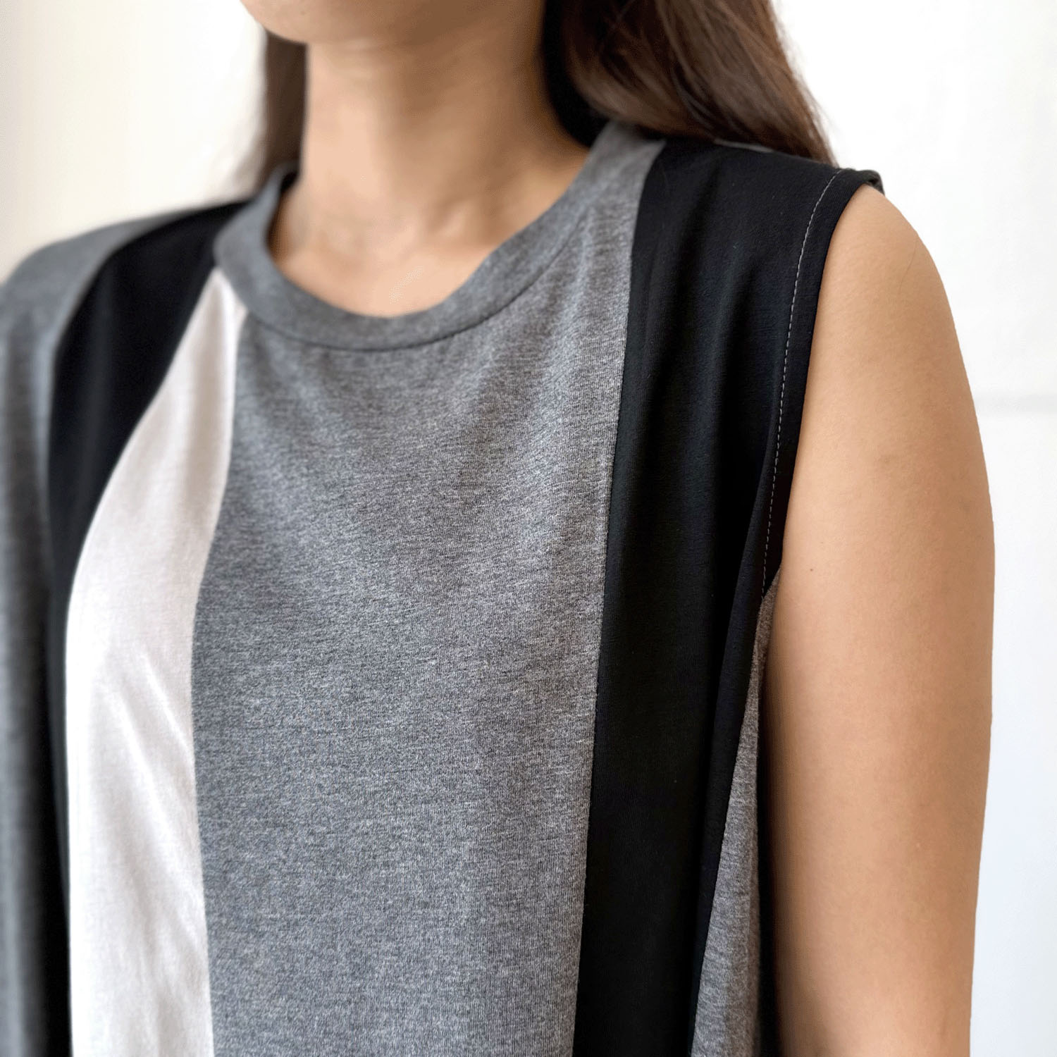 【Insta Live】シルケット天竺配色切替ノースリワンピース - 画像7